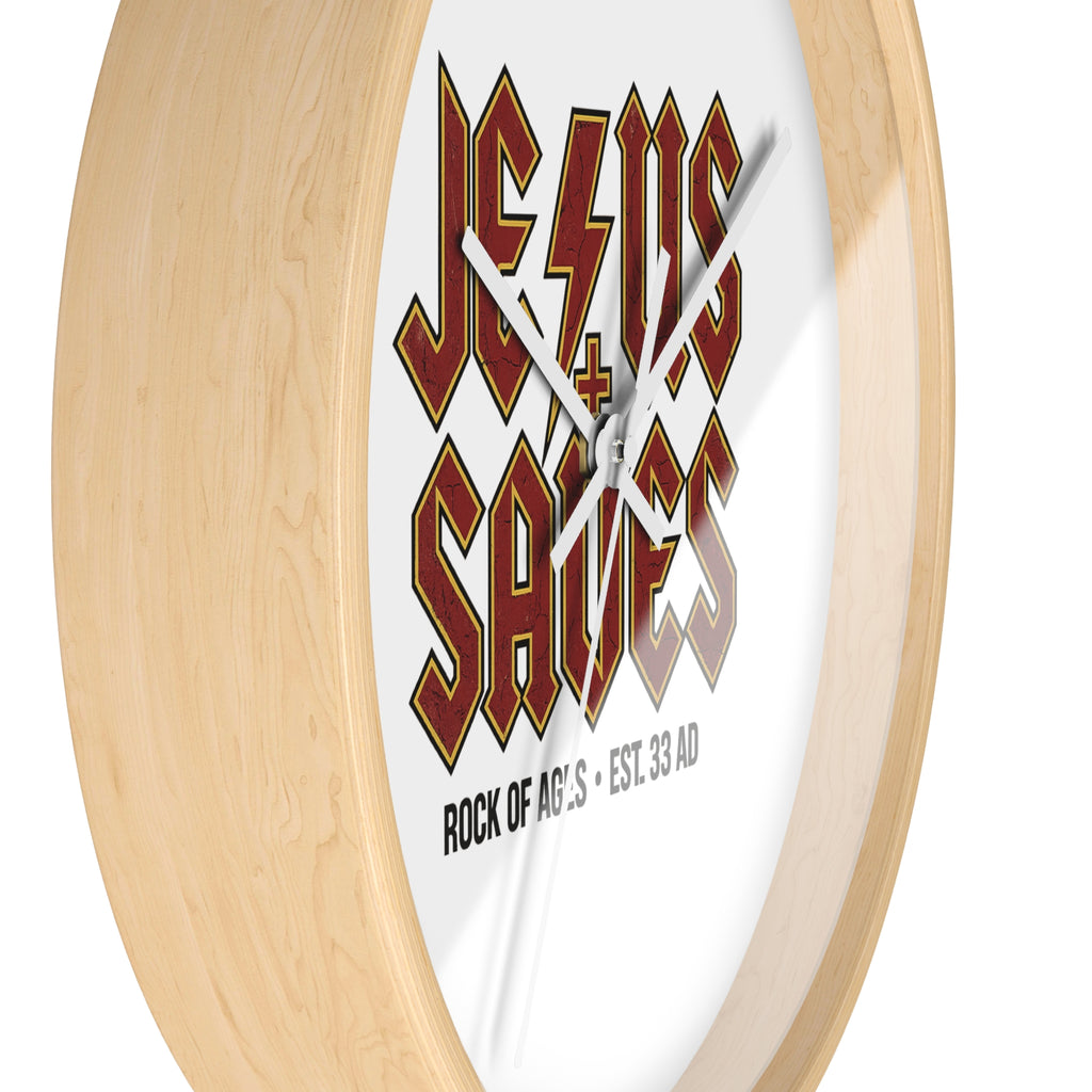 Jesus Saves Wall Clock — Rock of Ages Retro Christian Decor (Est. 33 AD)