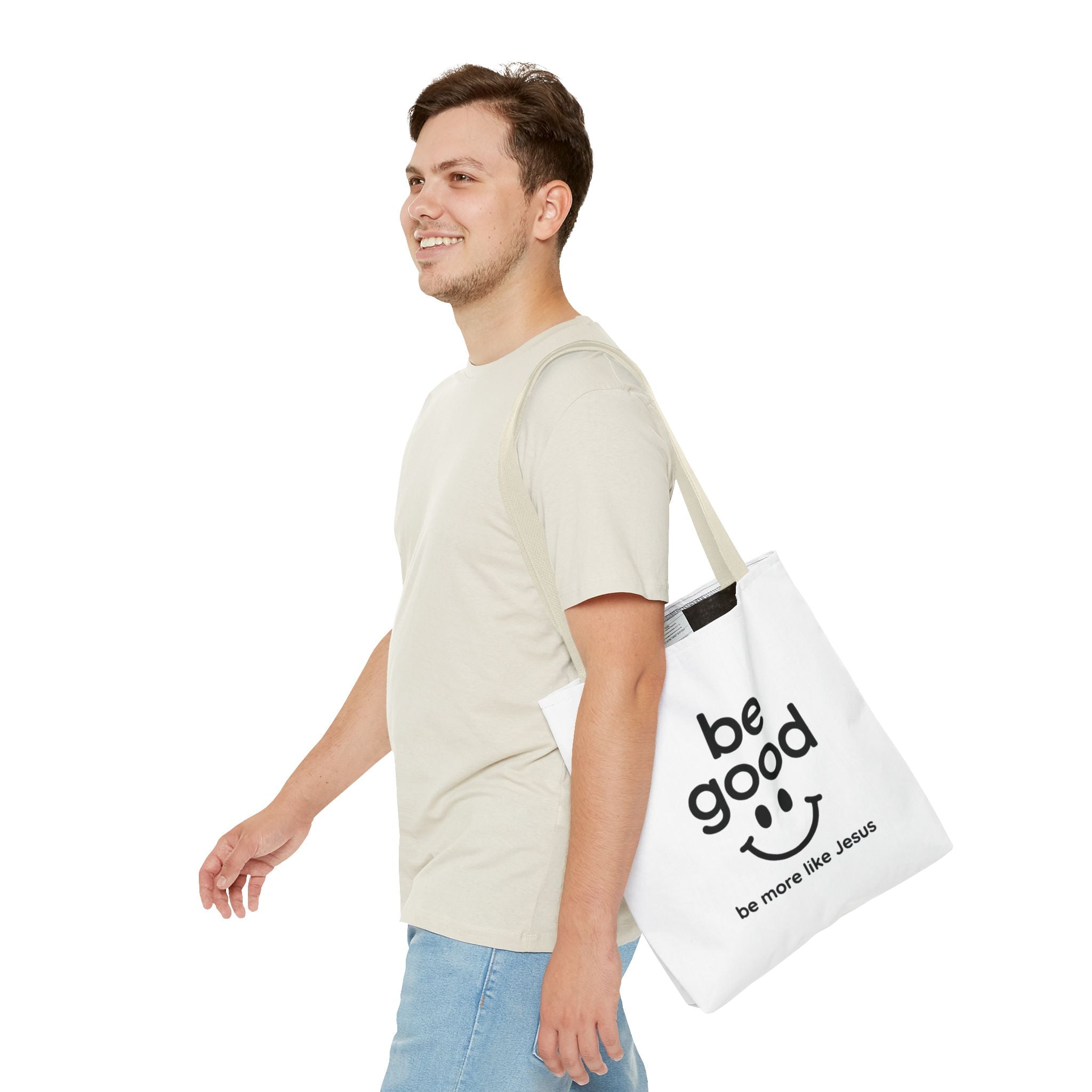 Be Good Smile Christian Tote Bag — "Be more like Jesus" Inspirational Canvas Tote