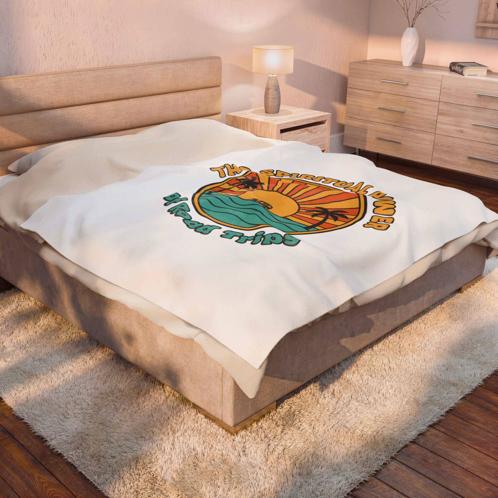 Spiritual Power of Road Trips Blanket | 1970s Sunset Retro Palm Throw
