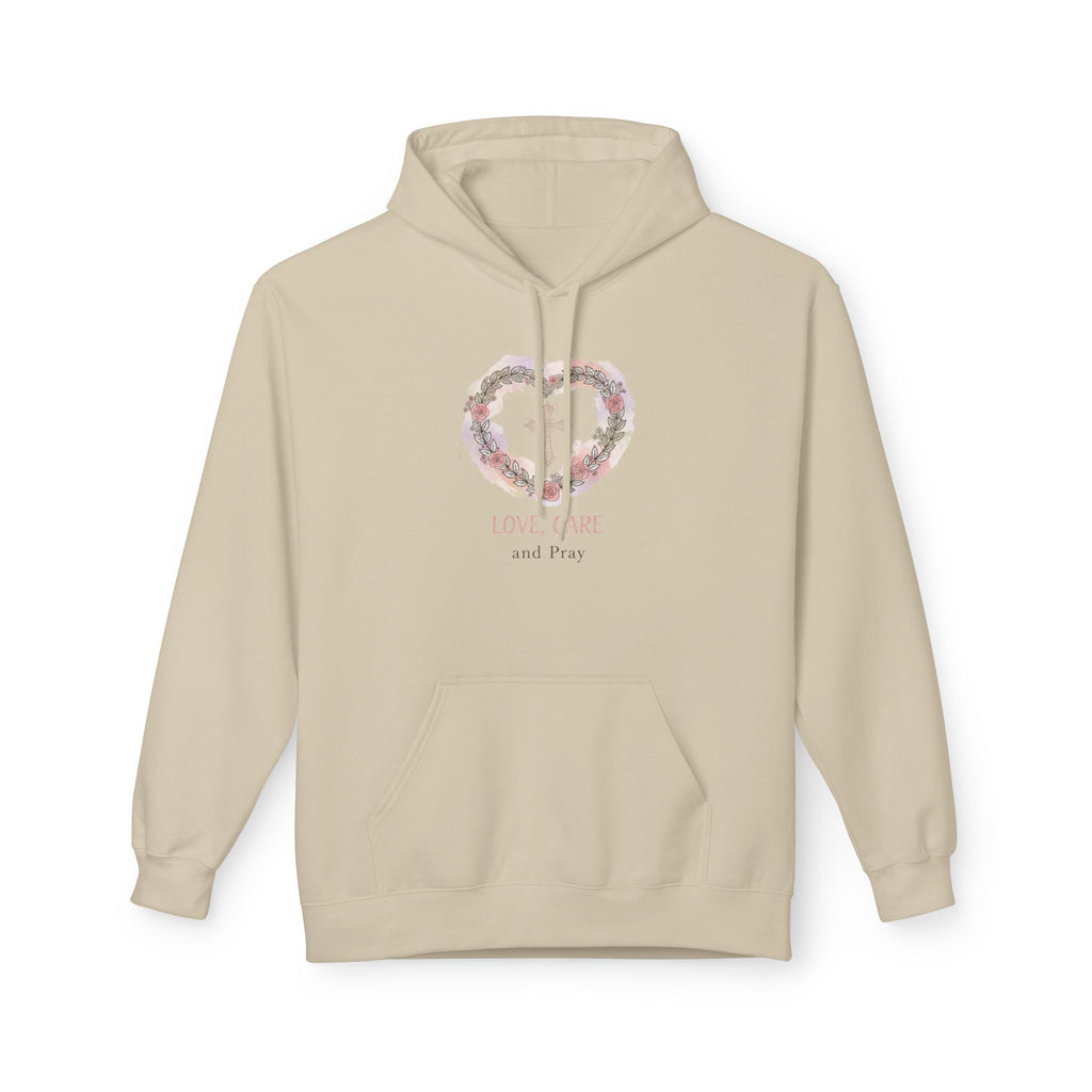 Floral Heart 'Love, Care, Pray Hoodie — Soft Christian/Valentine's Sweatshirt