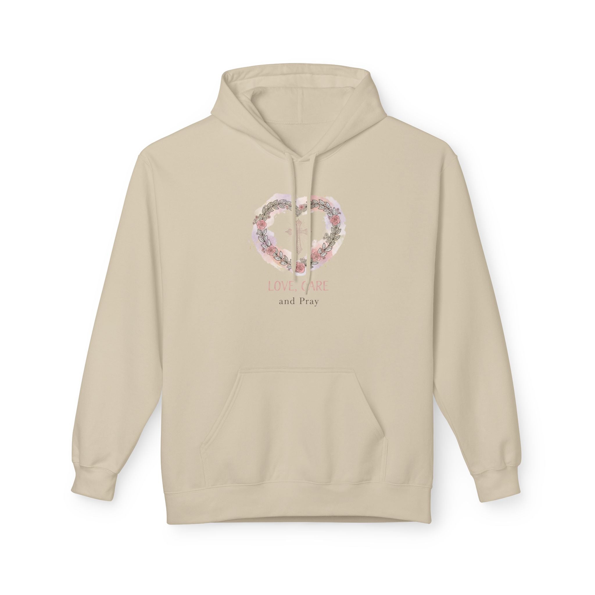 Floral Heart 'Love, Care, Pray Hoodie — Soft Christian/Valentine's Sweatshirt