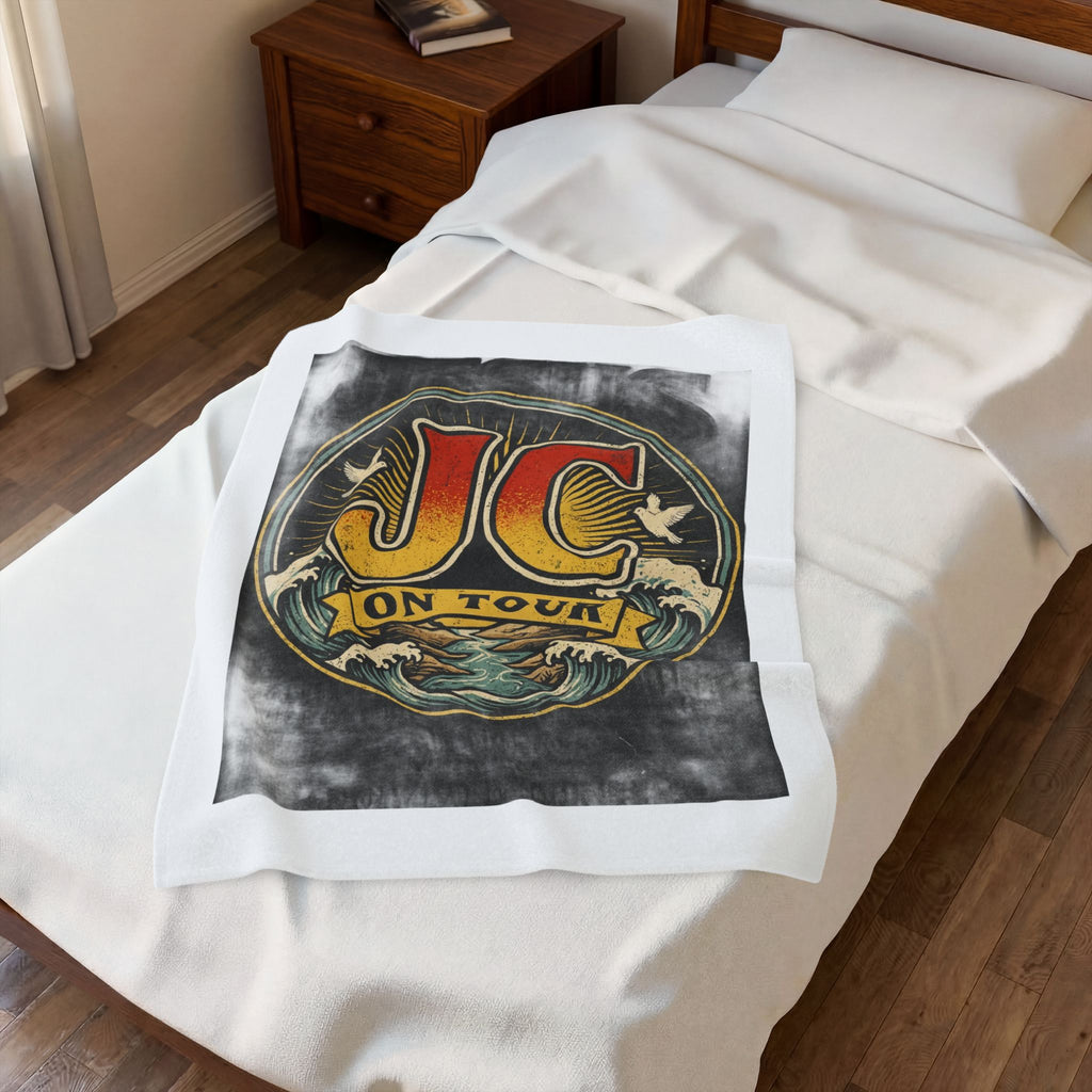 Velveteen Plush Blanket — "JC On Tour" Vintage Tour Logo Throw