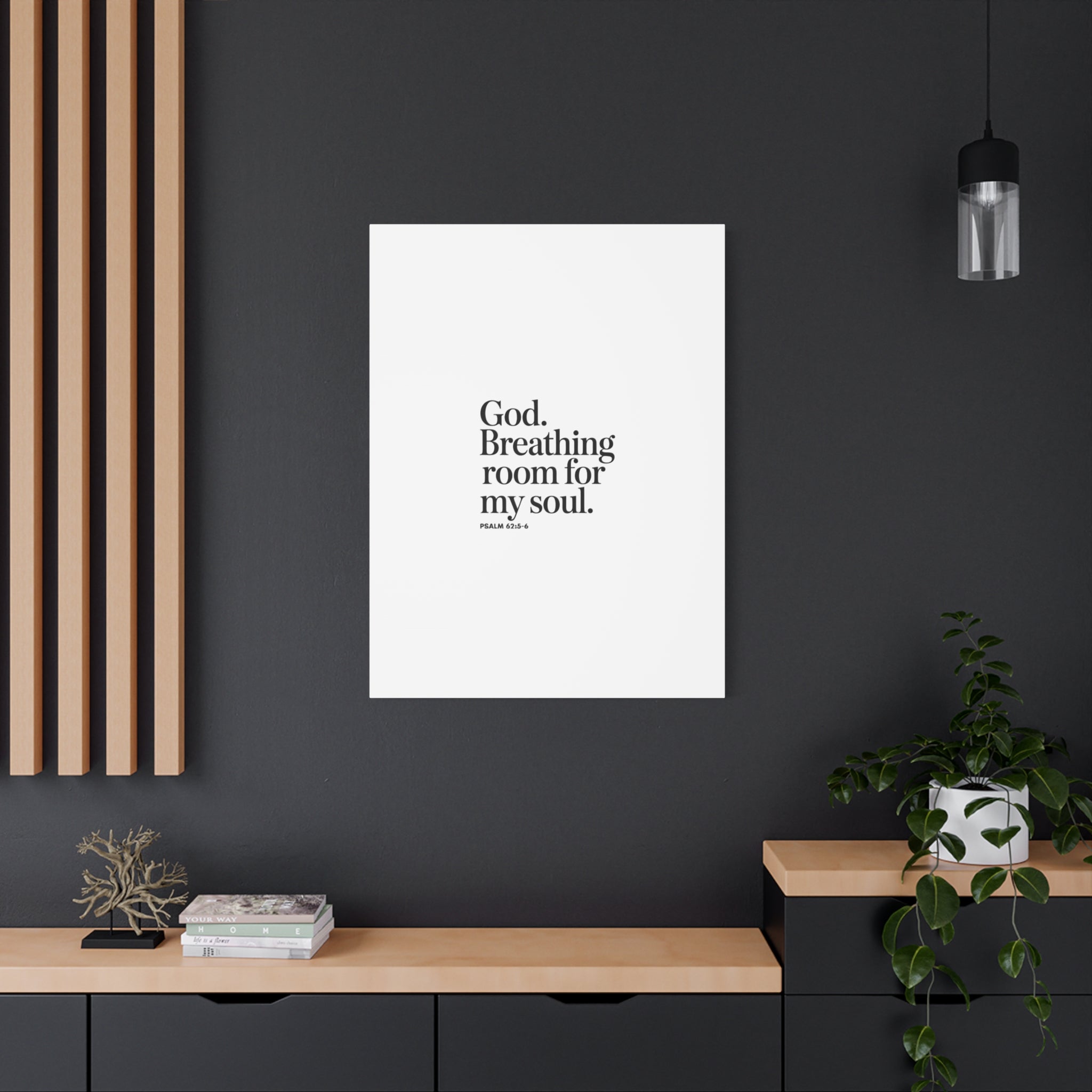 God breathing room for my soul Christian Canvas Wall Art — Minimal Heart Quote Stretched Matte Canvas
