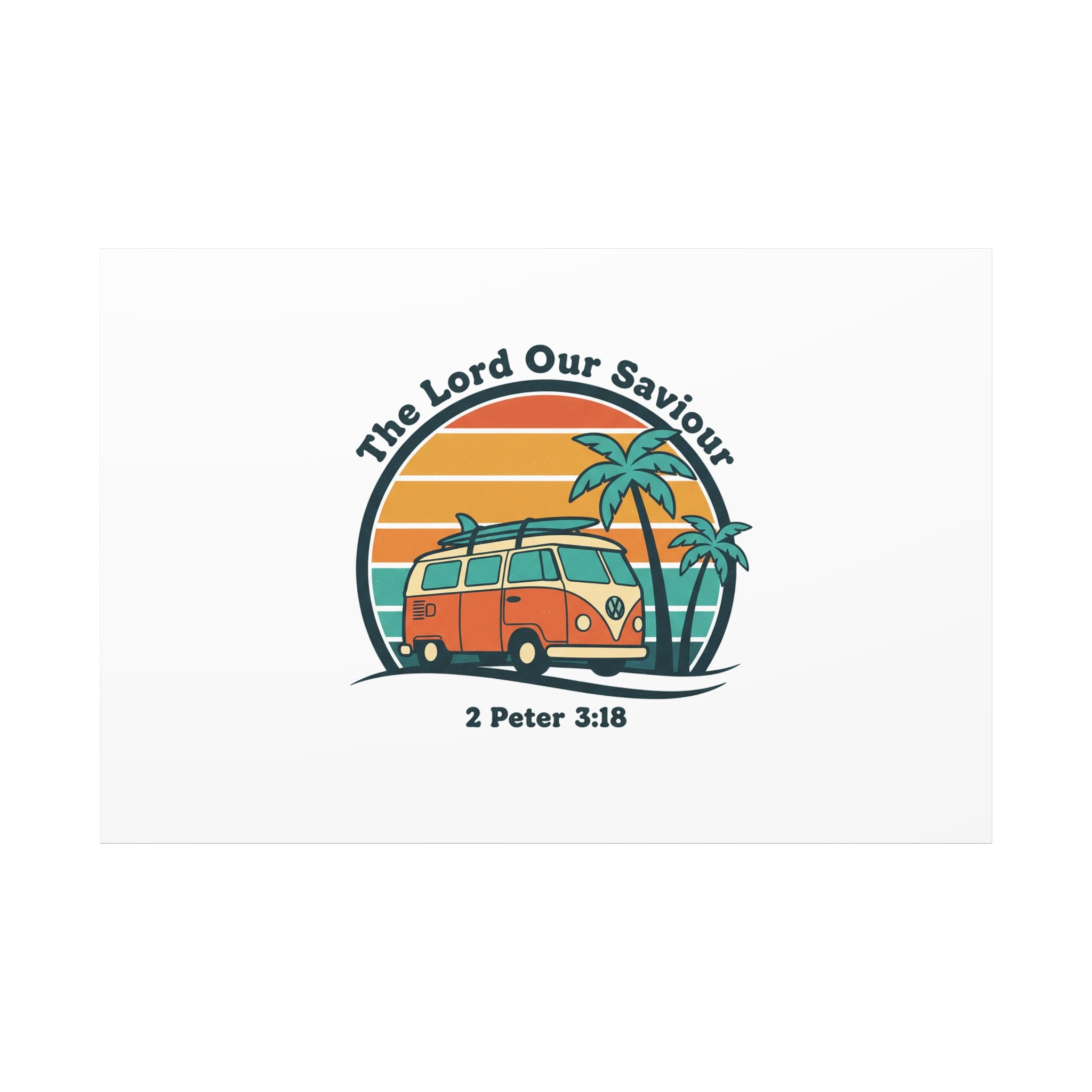 The Lord our Saviour, Retro Surf Sunset Canvas | 70s Van Palm Postcard, Analog Sunshine Aesthetic