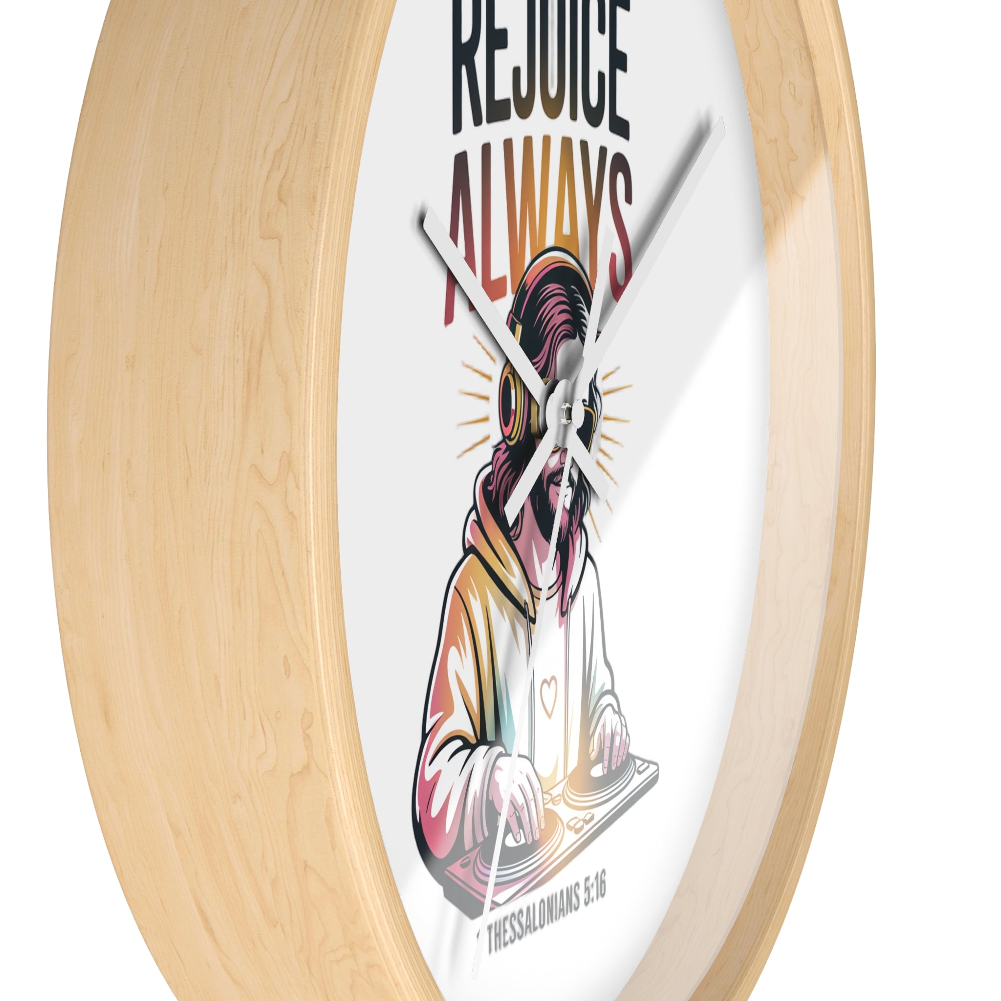 Wall Clock — 'Rejoice Always' Christian DJ Decorative Clock (1 Thessalonians 5:16)