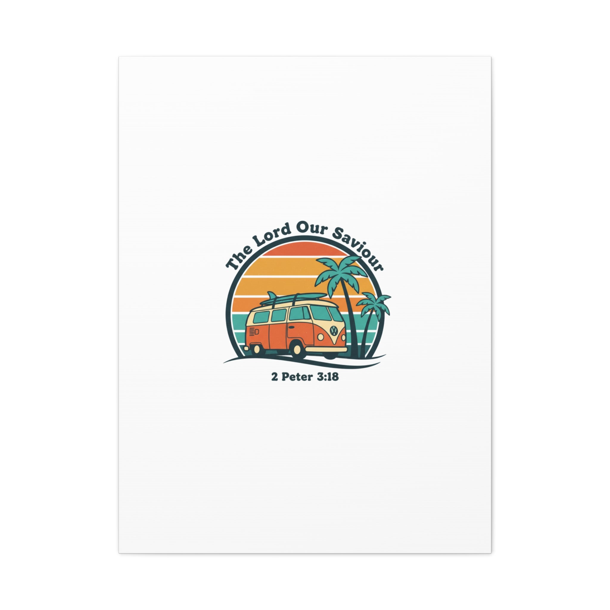 The Lord our Saviour, Retro Surf Sunset Canvas | 70s Van Palm Postcard, Analog Sunshine Aesthetic