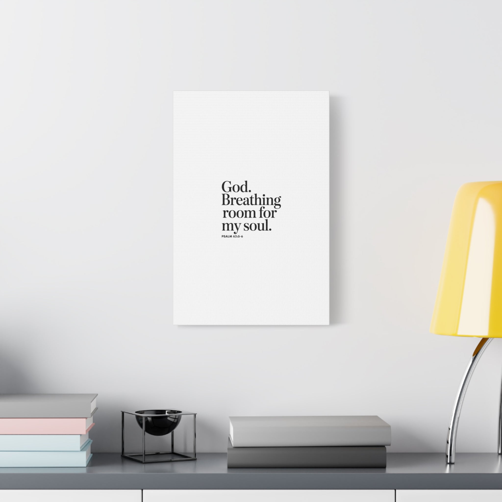 God breathing room for my soul Christian Canvas Wall Art — Minimal Heart Quote Stretched Matte Canvas
