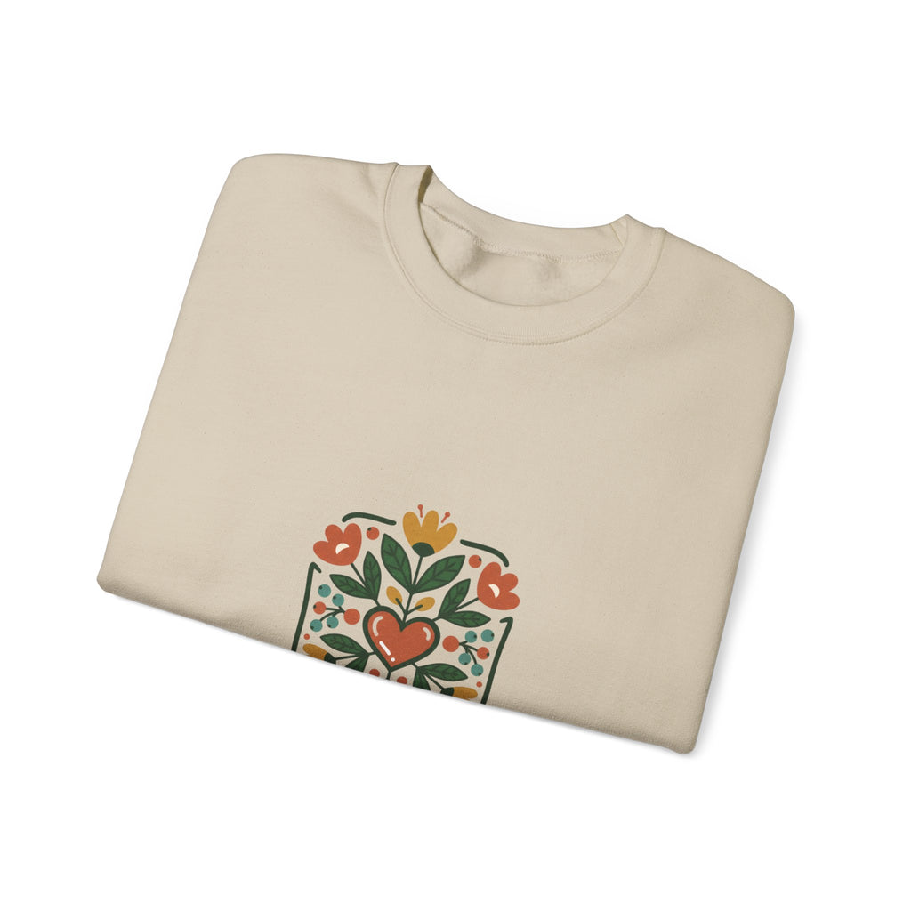 Stay Rooted Folk Botanical Sweatshirt | hand-drawn folk art print, embroidery style
