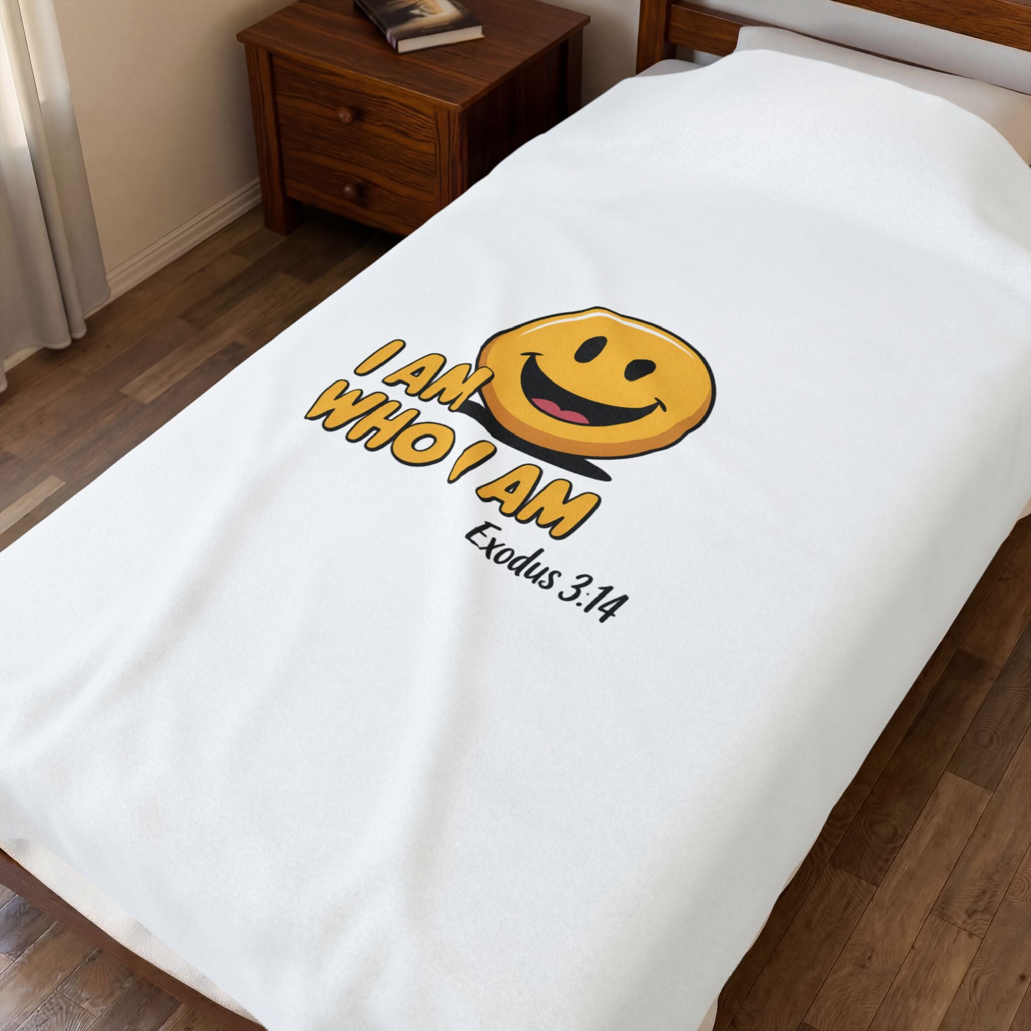 Plush Blanket — "I Am Who I Am" Smiley Bible Verse (Exodus 3:14)