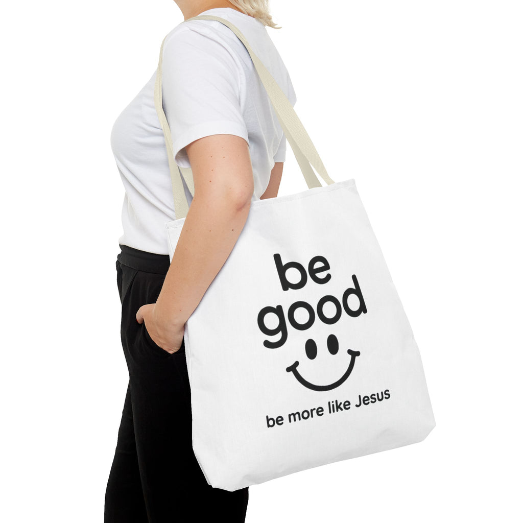 Be Good Smile Christian Tote Bag — "Be more like Jesus" Inspirational Canvas Tote