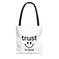 Faith Smile Tote Bag — "Trust in God" Inspirational Canvas Tote