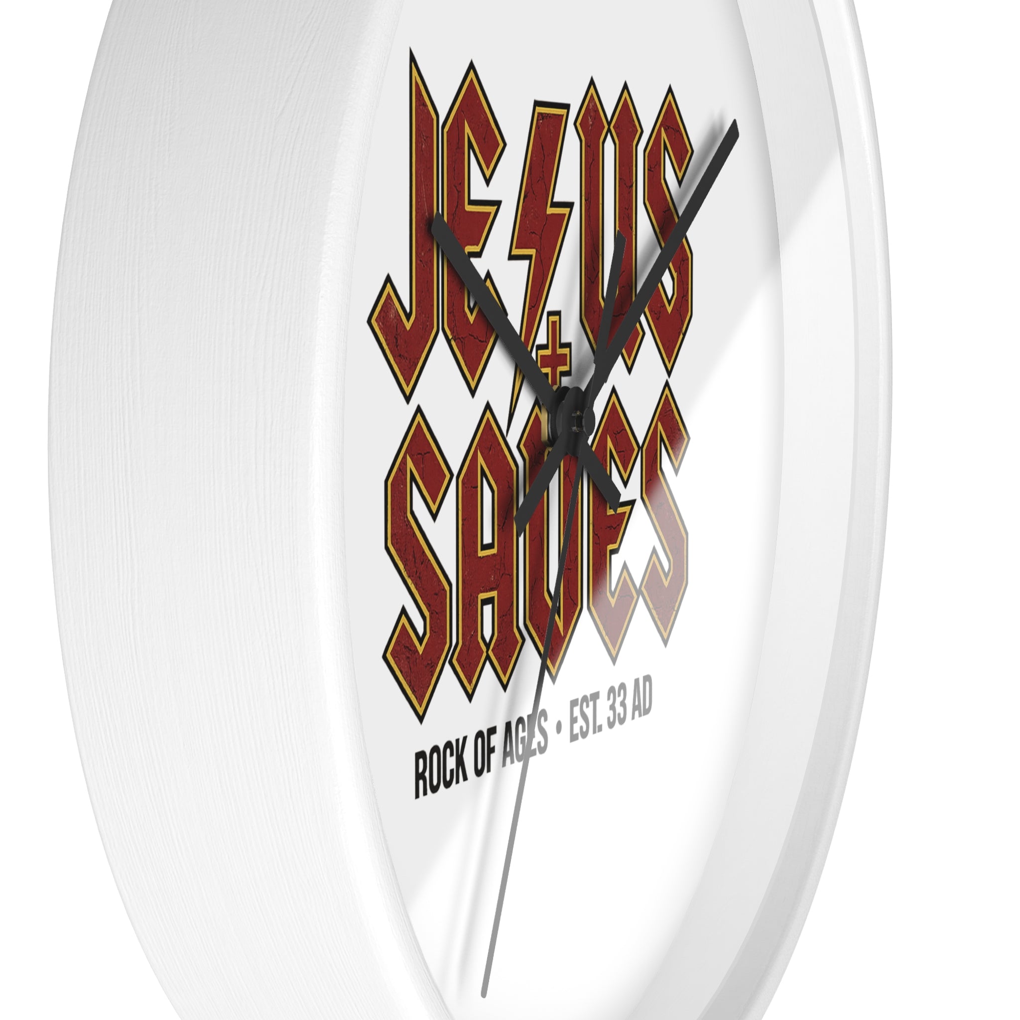 Jesus Saves Wall Clock — Rock of Ages Retro Christian Decor (Est. 33 AD)