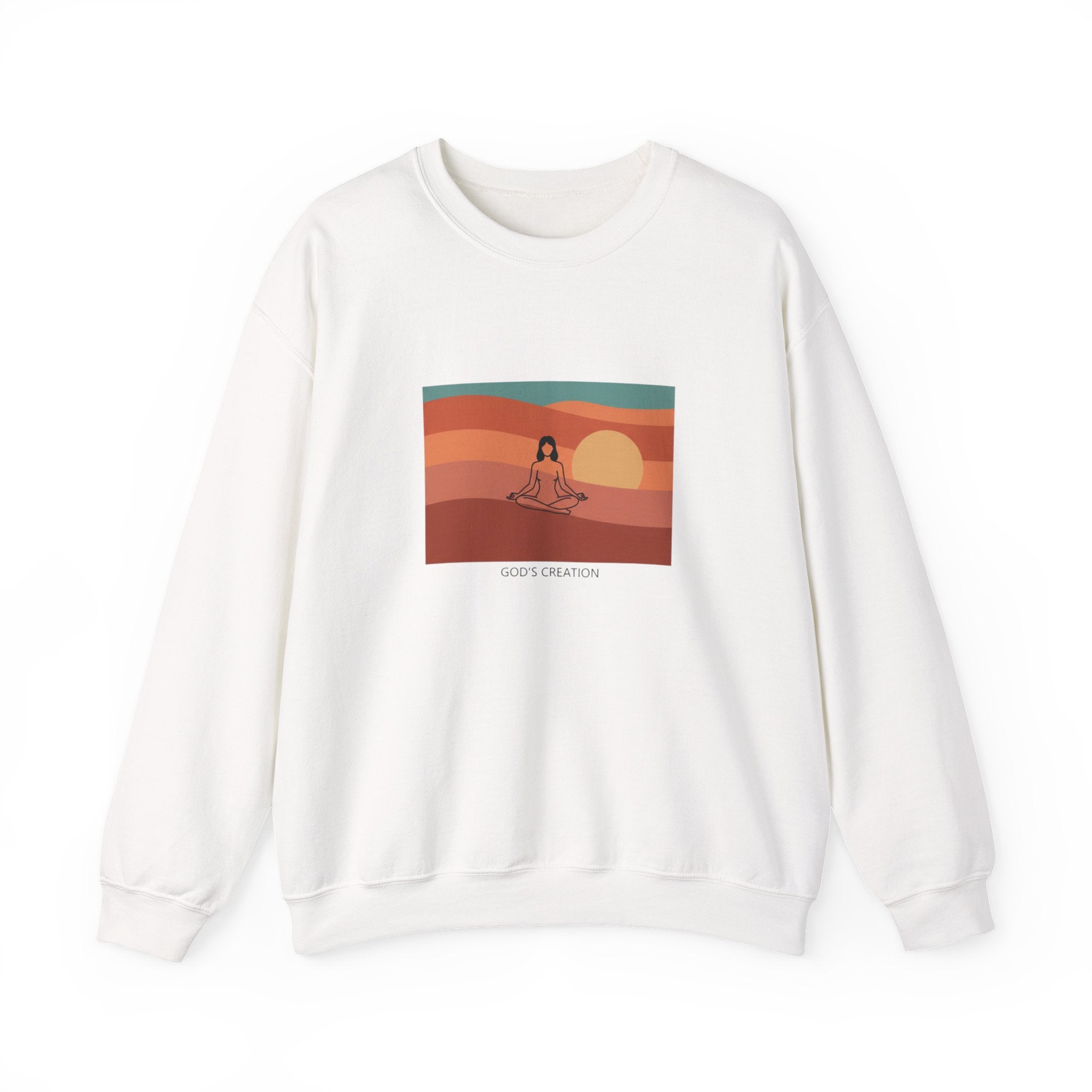 God's Creation Vintage Meditation Sweatshirt — Sunset Dessert Scene