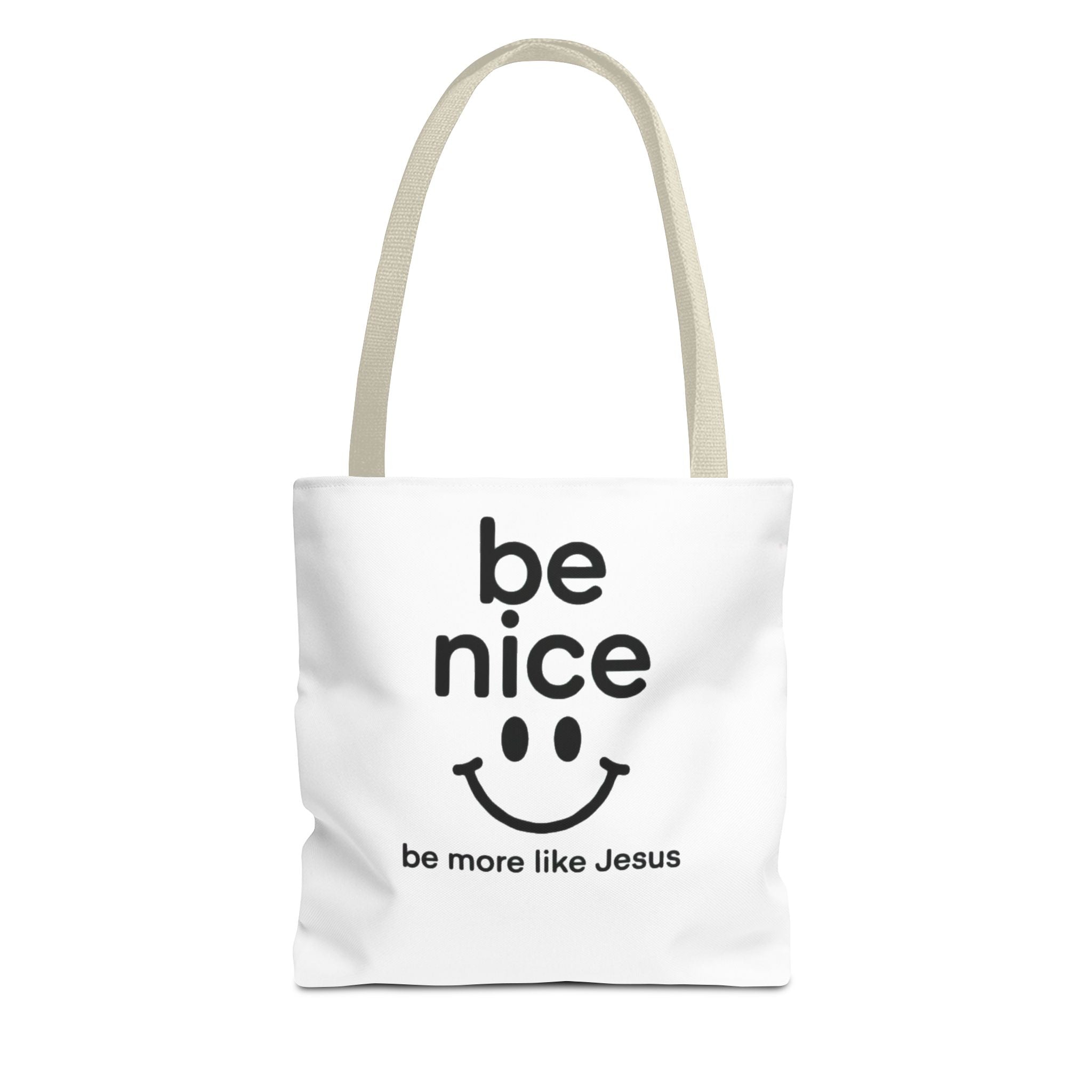 Be Nice Smiley Tote Bag — "be more like Jesus" Inspirational Canvas Tote