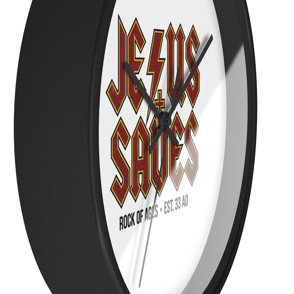 Jesus Saves Wall Clock — Rock of Ages Retro Christian Decor (Est. 33 AD)