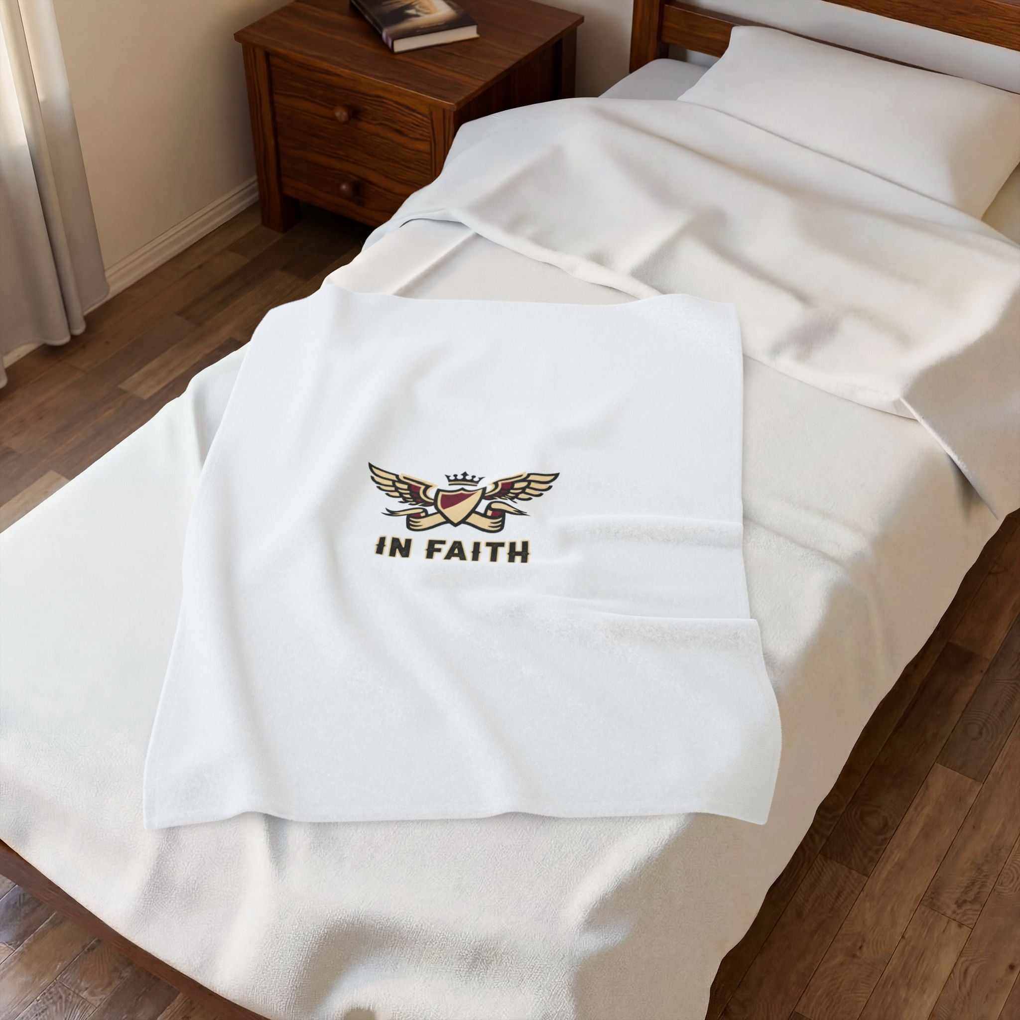 Plush Blanket — 'In Faith' Crest Velveteen Throw