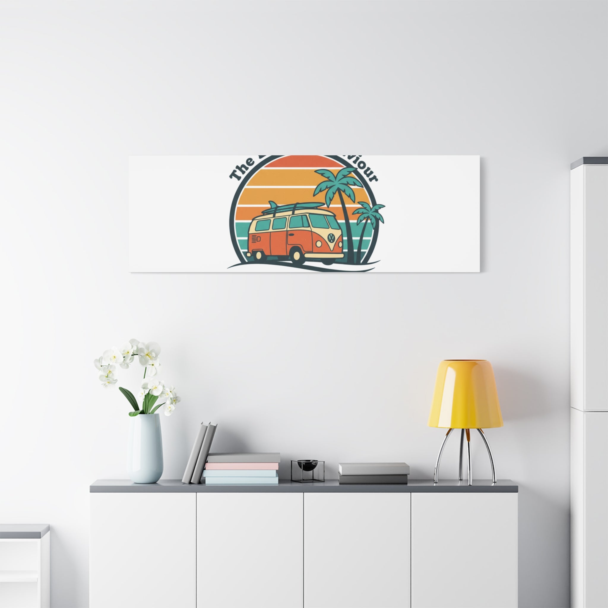 The Lord our Saviour, Retro Surf Sunset Canvas | 70s Van Palm Postcard, Analog Sunshine Aesthetic
