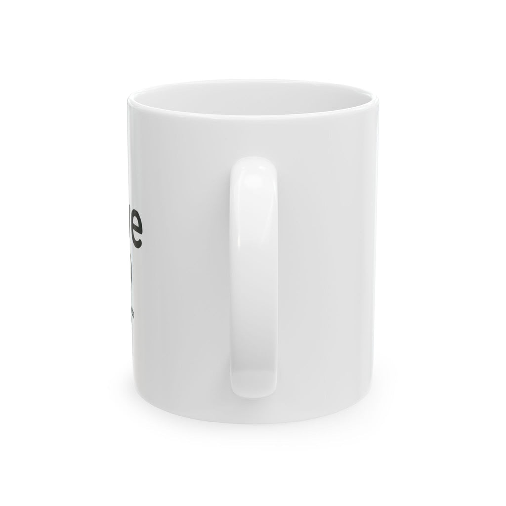 Love Never Ends Mug — Minimal Heart Ceramic Coffee Cup (11oz)