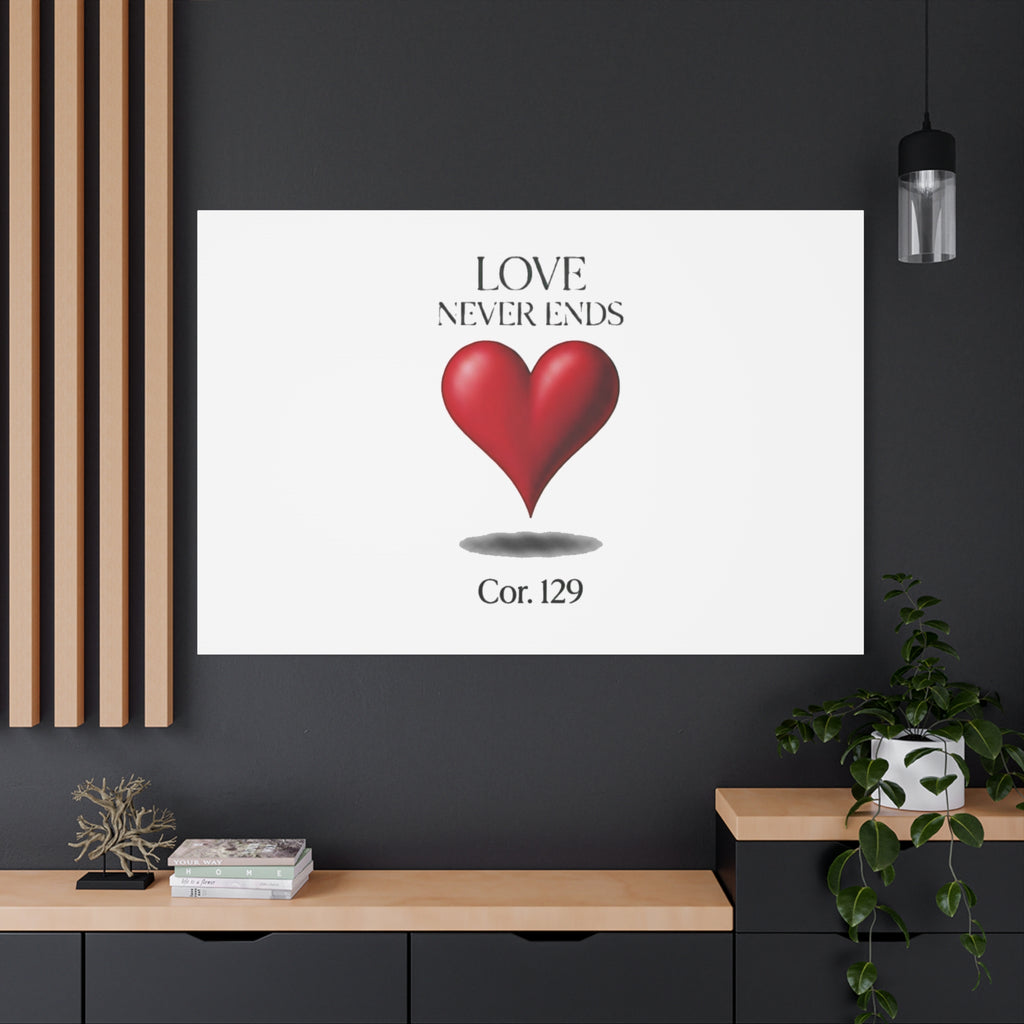 Love Never Ends Canvas Wall Art — Red Heart "Cor. 1:29" Matte Stretched Canvas