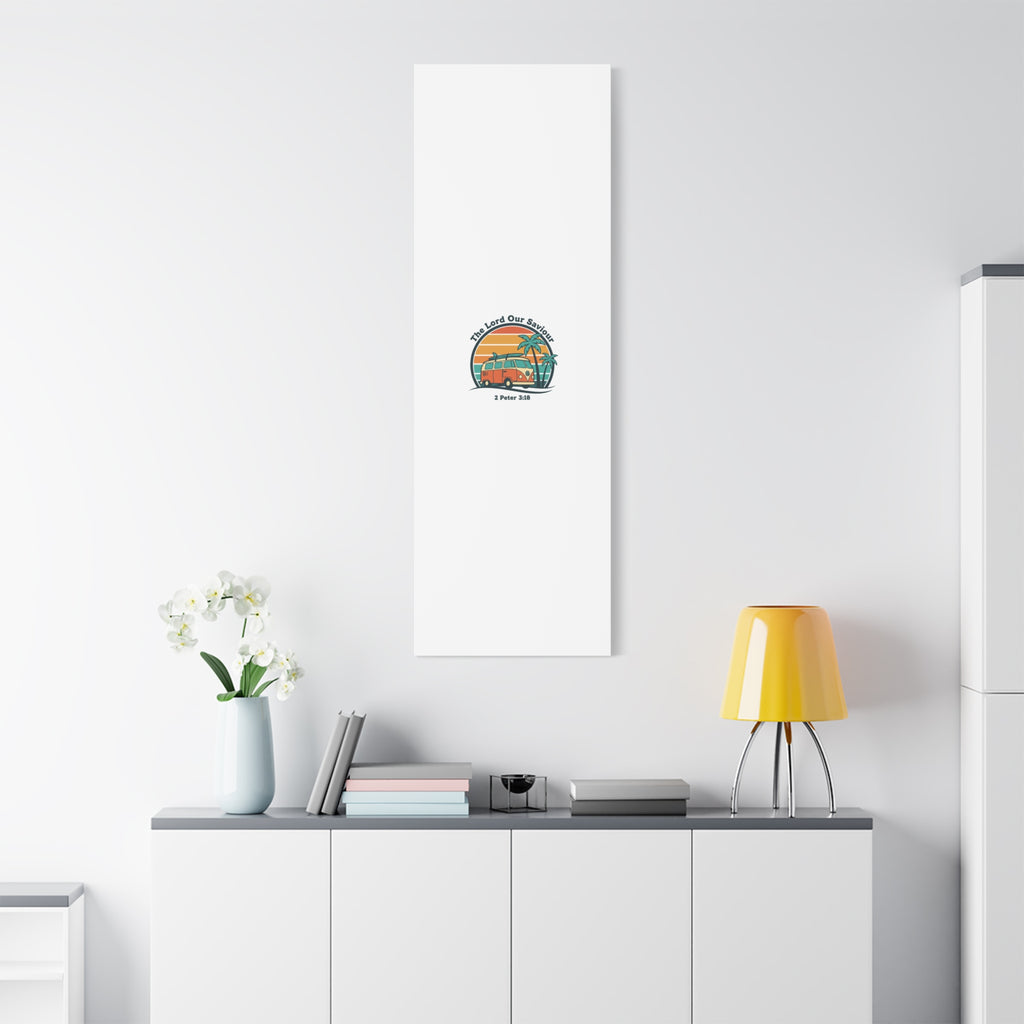 The Lord our Saviour, Retro Surf Sunset Canvas | 70s Van Palm Postcard, Analog Sunshine Aesthetic