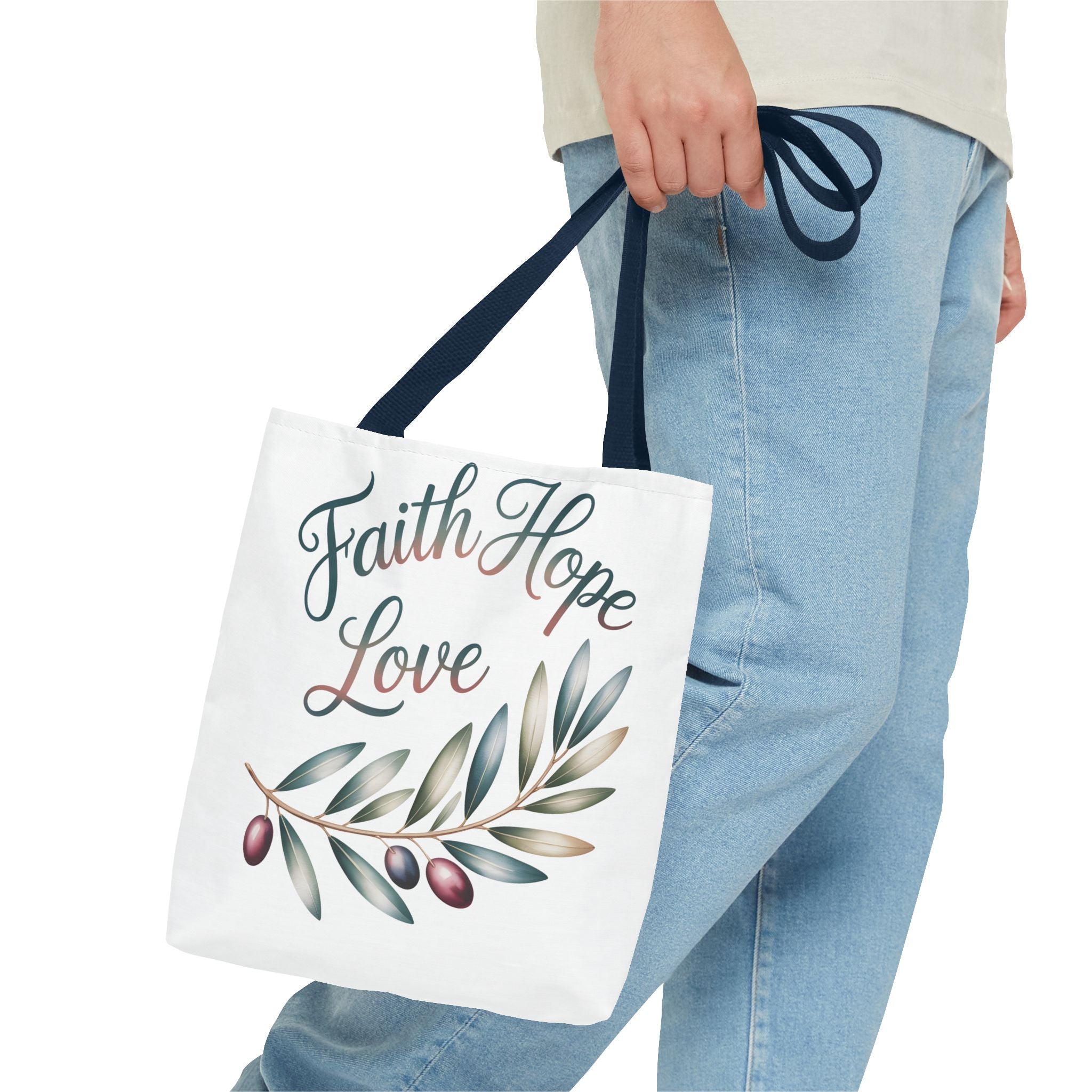 Faith Hope Love Floral Tote Bag — Inspirational Scripture Quote Canvas Carryall