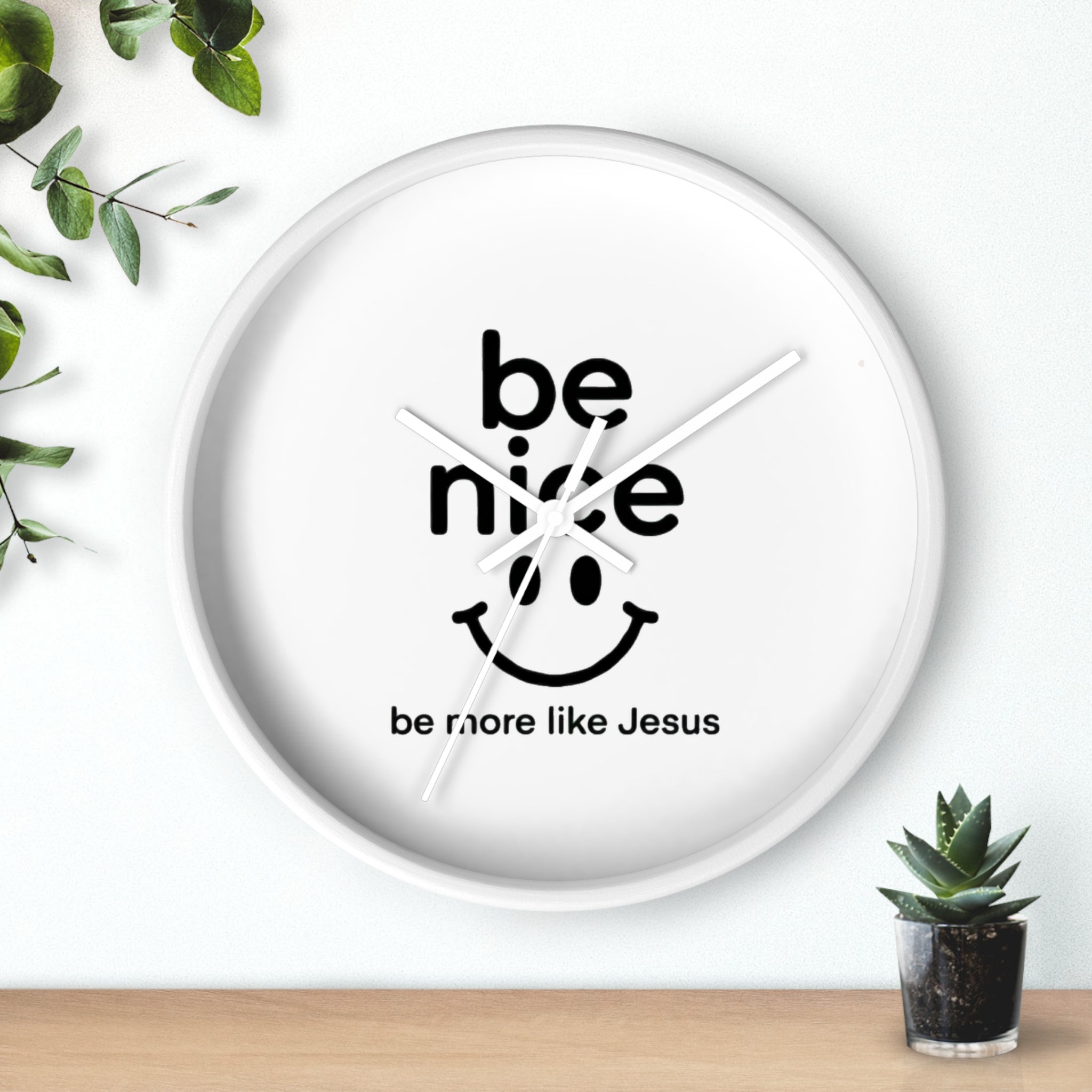 Wall Clock — “Be Nice” Christian Smiley Inspirational Wall Clock (Be More Like Jesus)