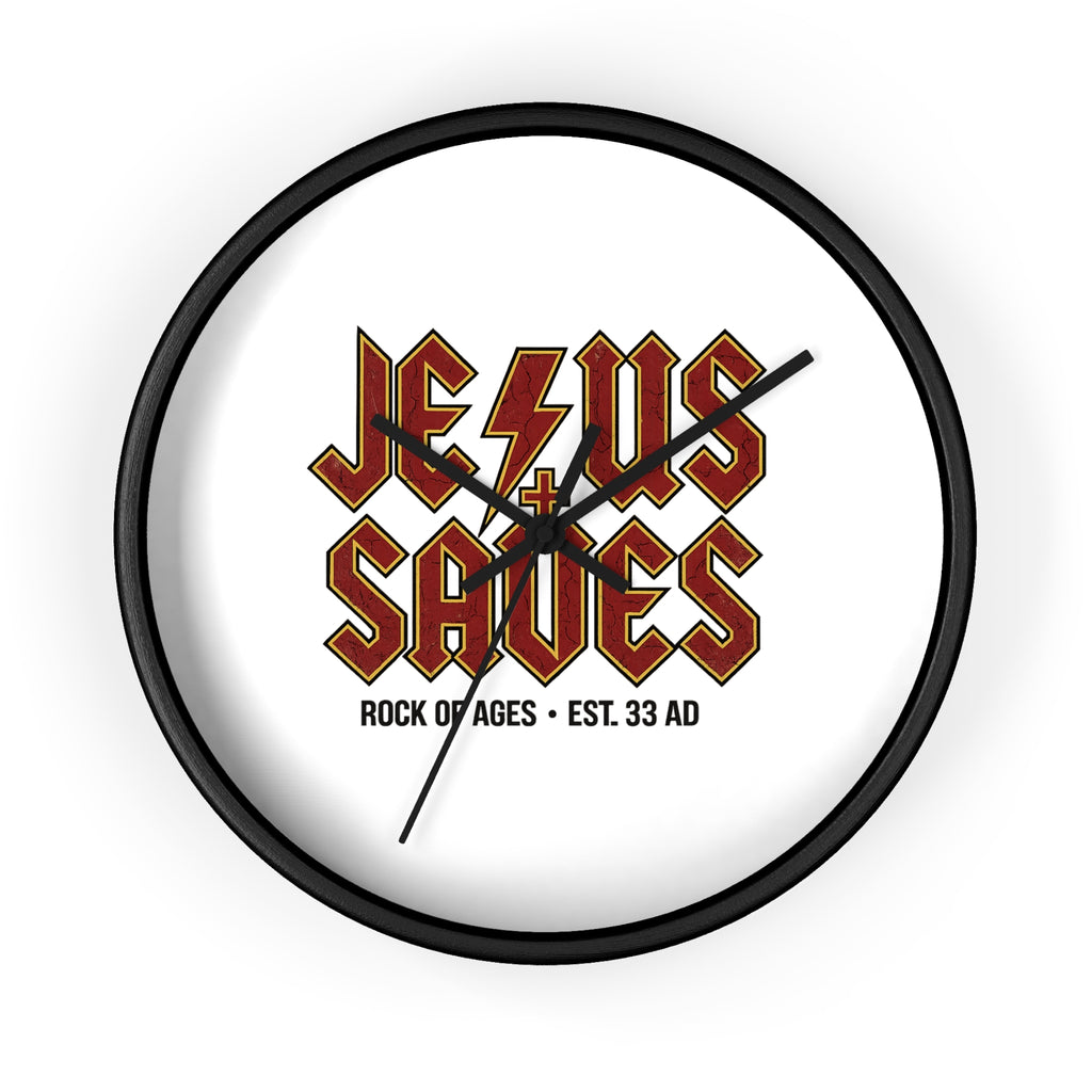 Jesus Saves Wall Clock — Rock of Ages Retro Christian Decor (Est. 33 AD)