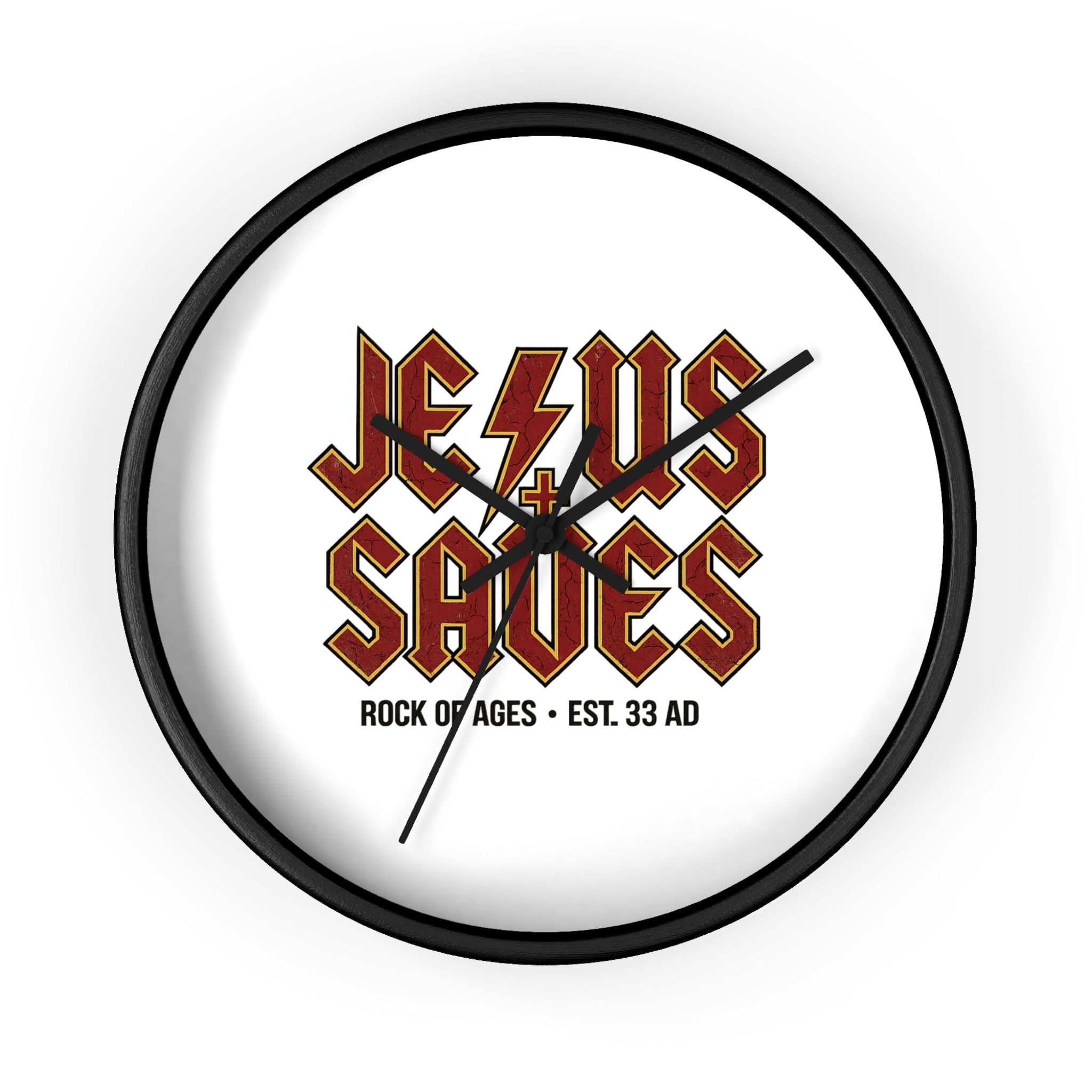 Jesus Saves Wall Clock — Rock of Ages Retro Christian Decor (Est. 33 AD)