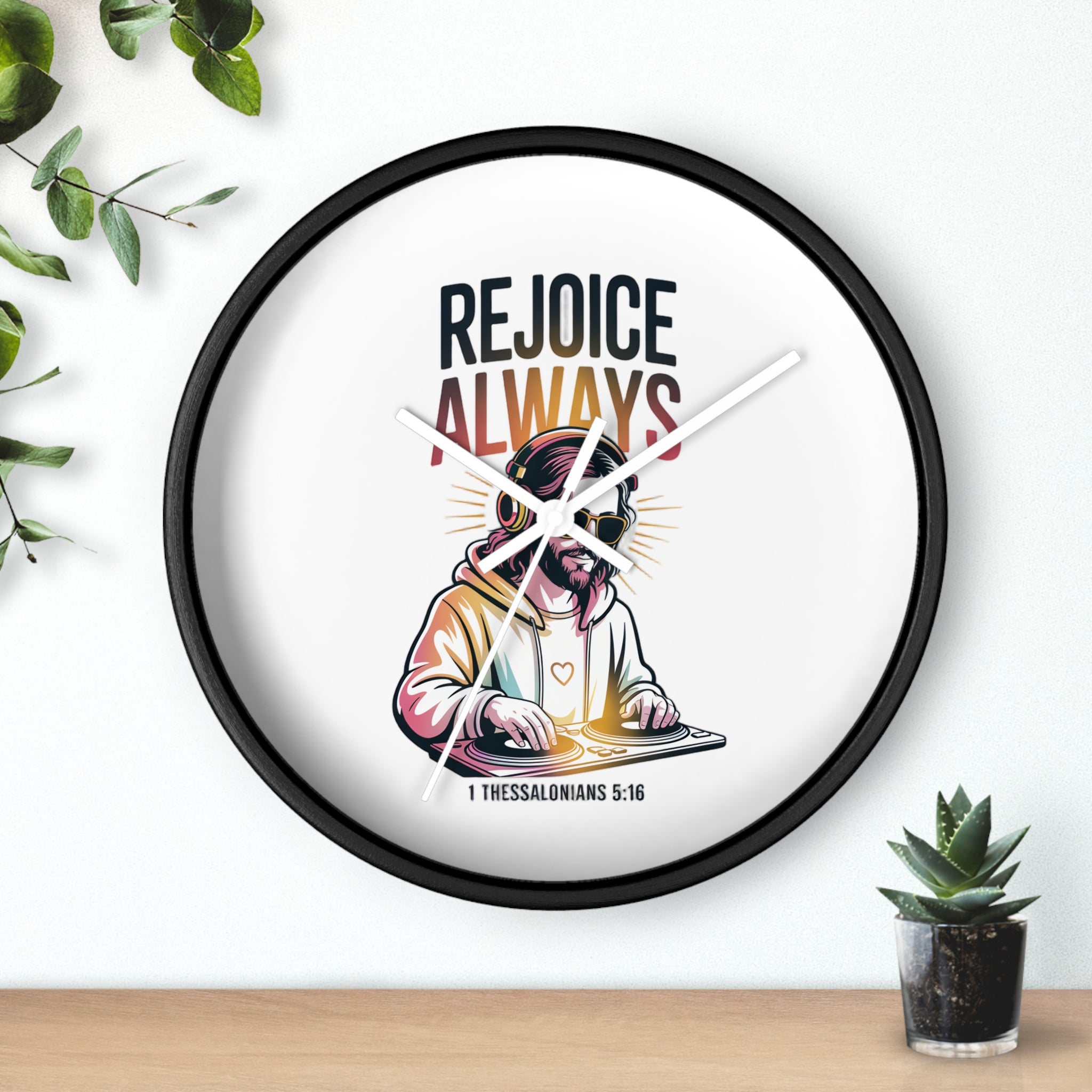 Wall Clock — 'Rejoice Always' Christian DJ Decorative Clock (1 Thessalonians 5:16)