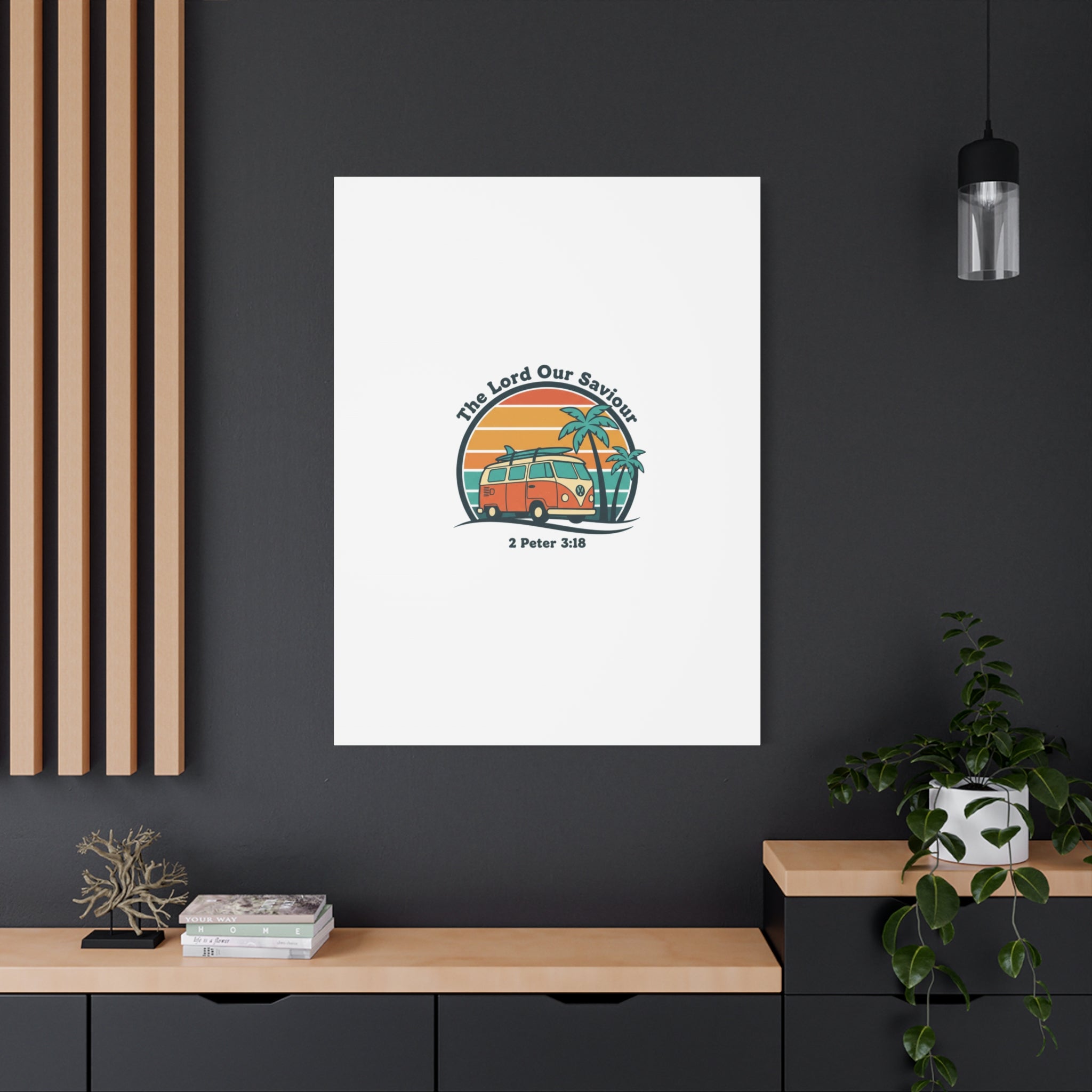 The Lord our Saviour, Retro Surf Sunset Canvas | 70s Van Palm Postcard, Analog Sunshine Aesthetic