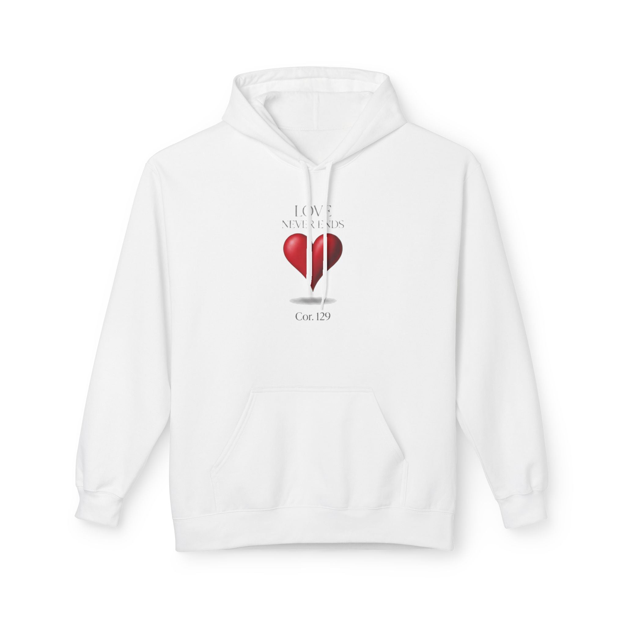 Christian Hoodie — 'Love Never Ends' Heart Design (1 Cor. 13:8)