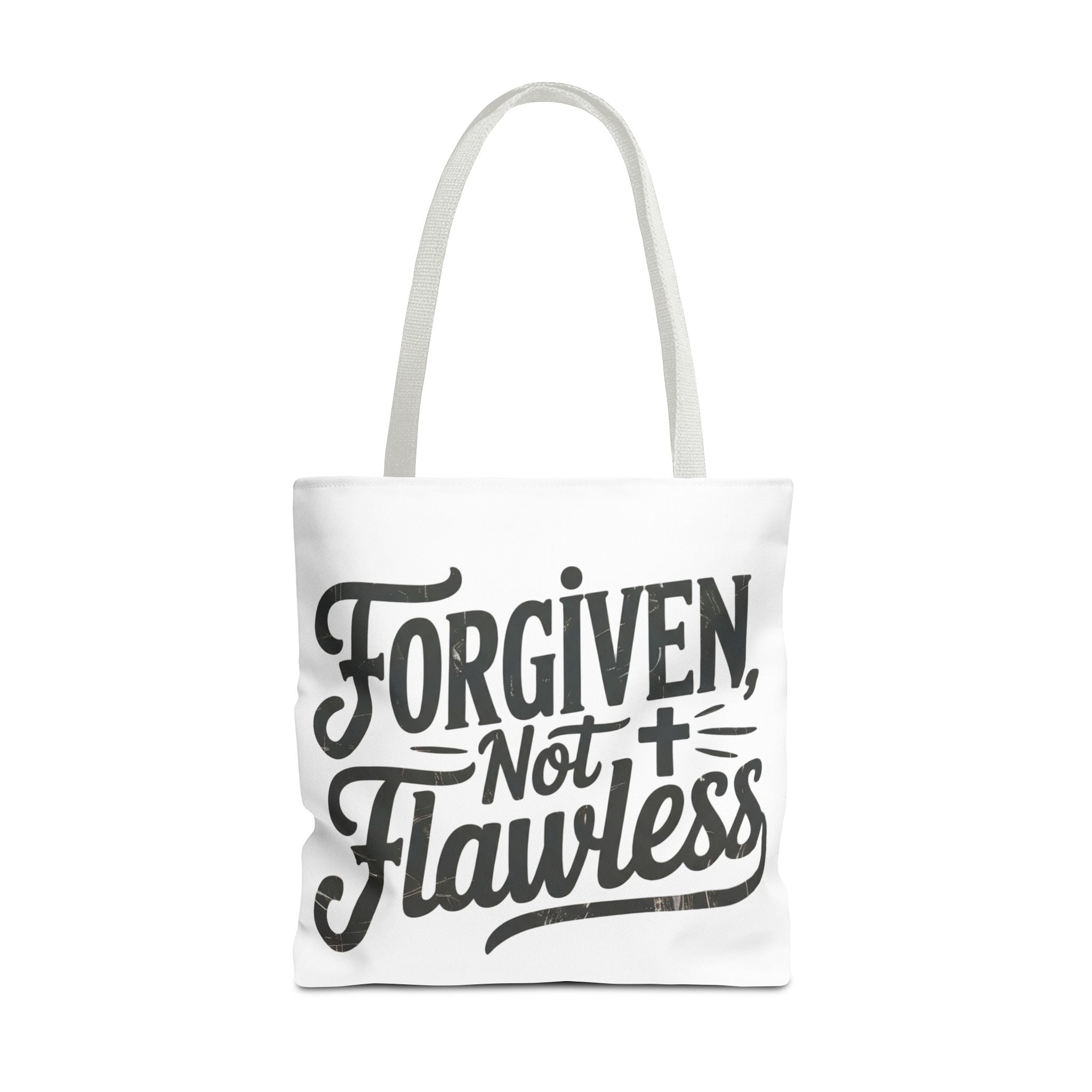 Forgiven Not Flawless Christian Tote Bag — Inspirational Scripture Quote Tote