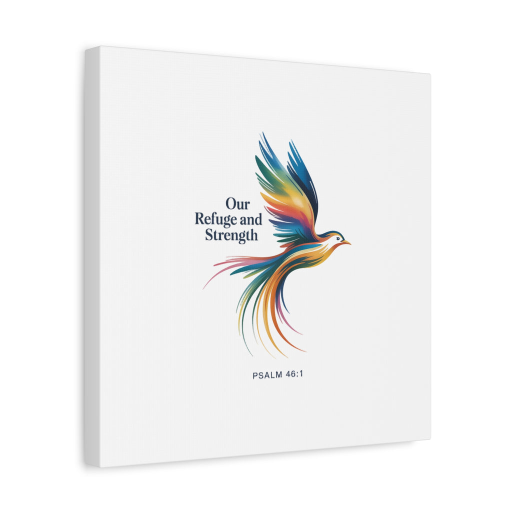 Matte Canvas Bird Wall Art — "Our Refuge & Strength" Psalm Quote