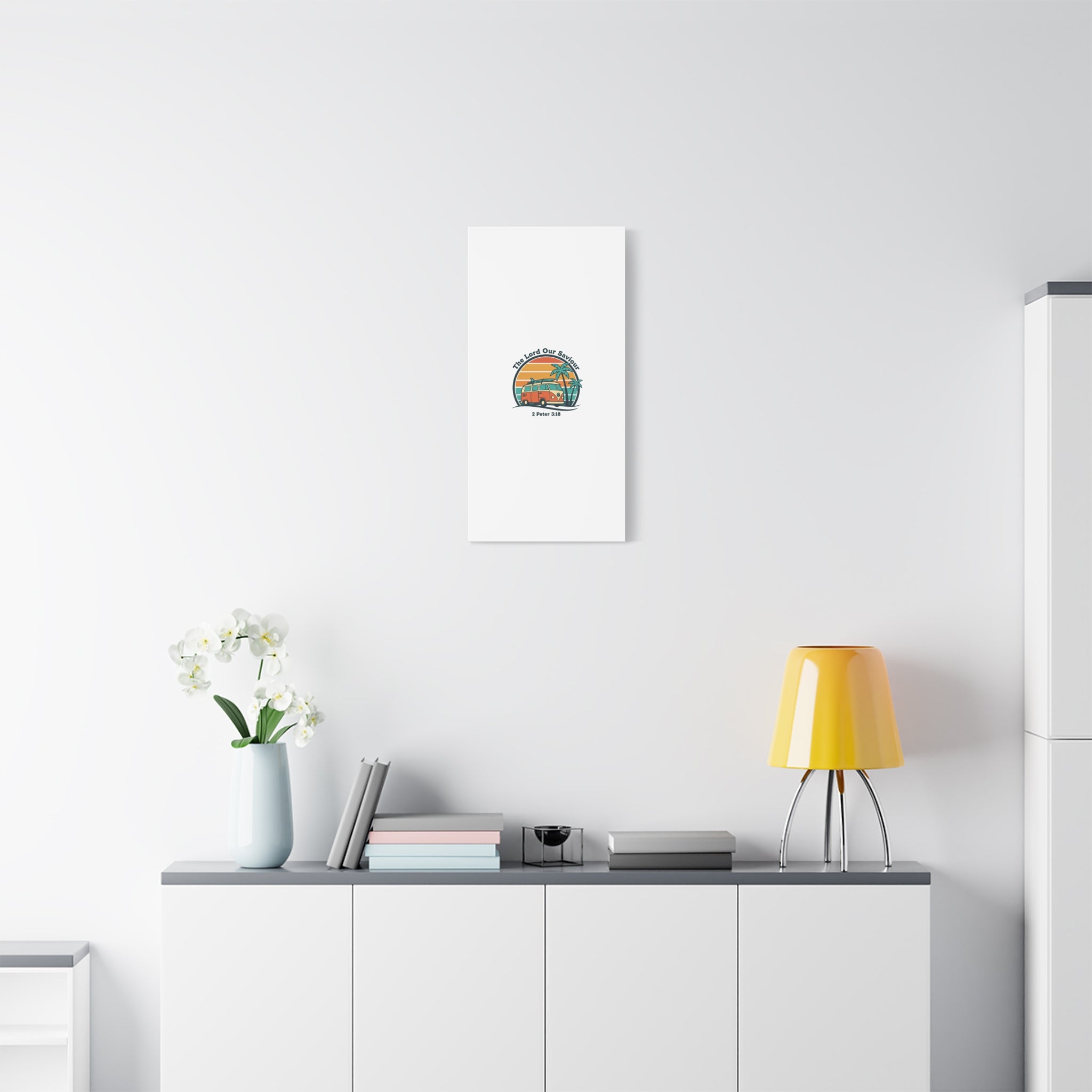 The Lord our Saviour, Retro Surf Sunset Canvas | 70s Van Palm Postcard, Analog Sunshine Aesthetic