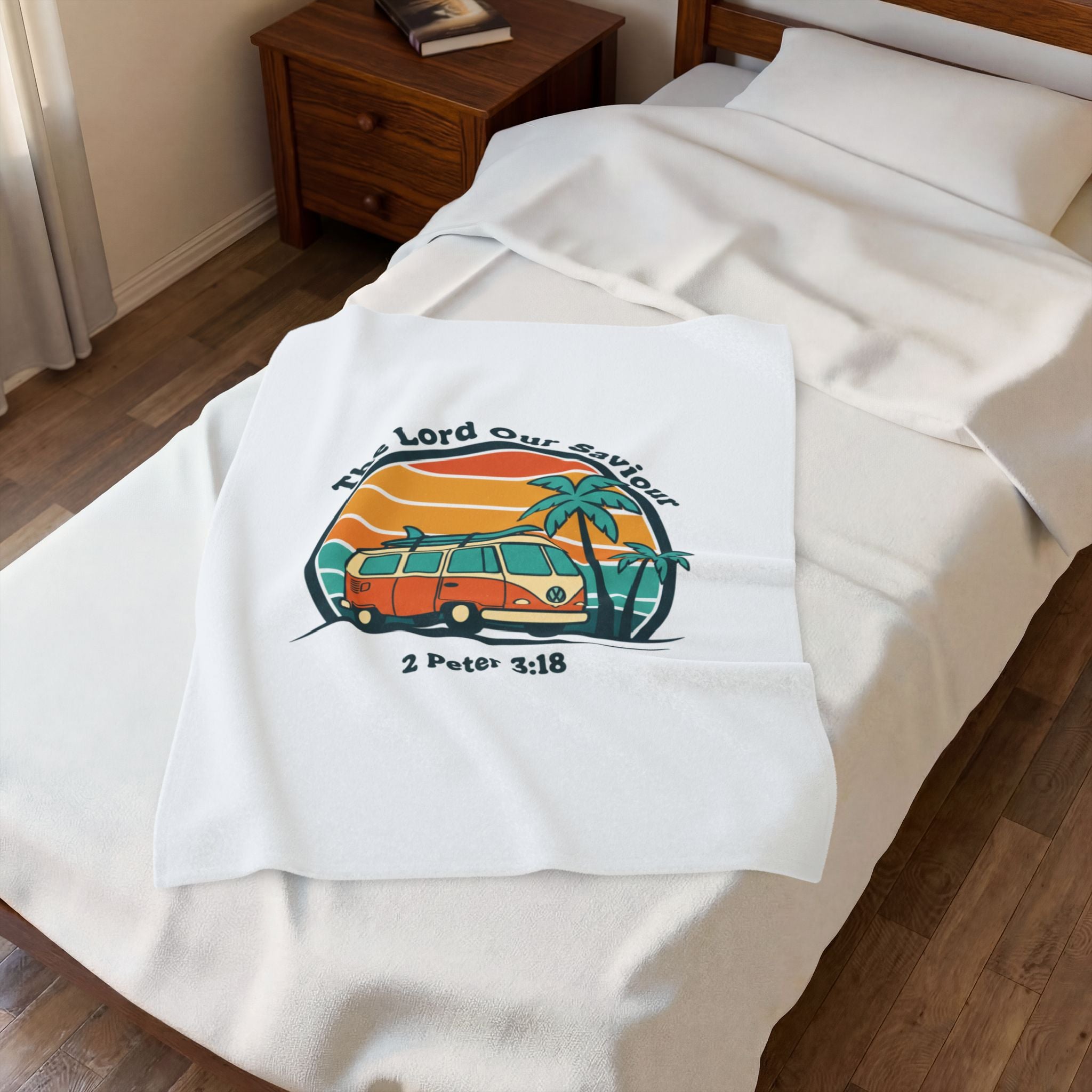 The Lord our Saviour Retro Sunset Van Blanket | 1970s Analog Sunshine, Vintage Palm Golden Hour