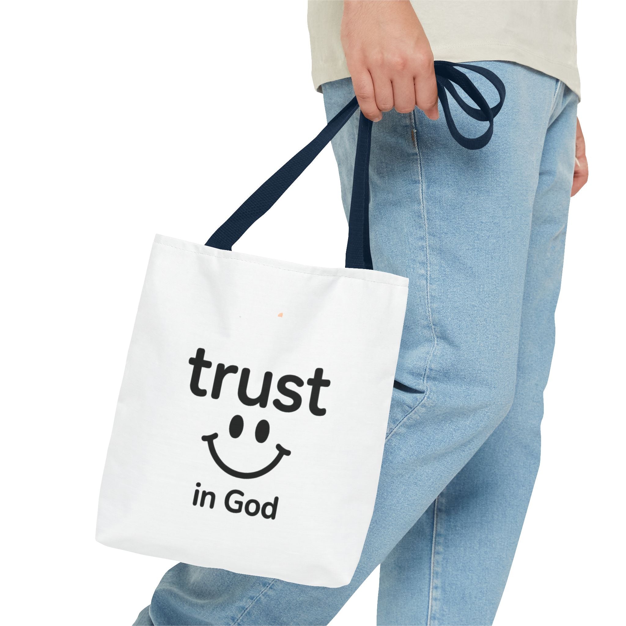 Faith Smile Tote Bag — "Trust in God" Inspirational Canvas Tote
