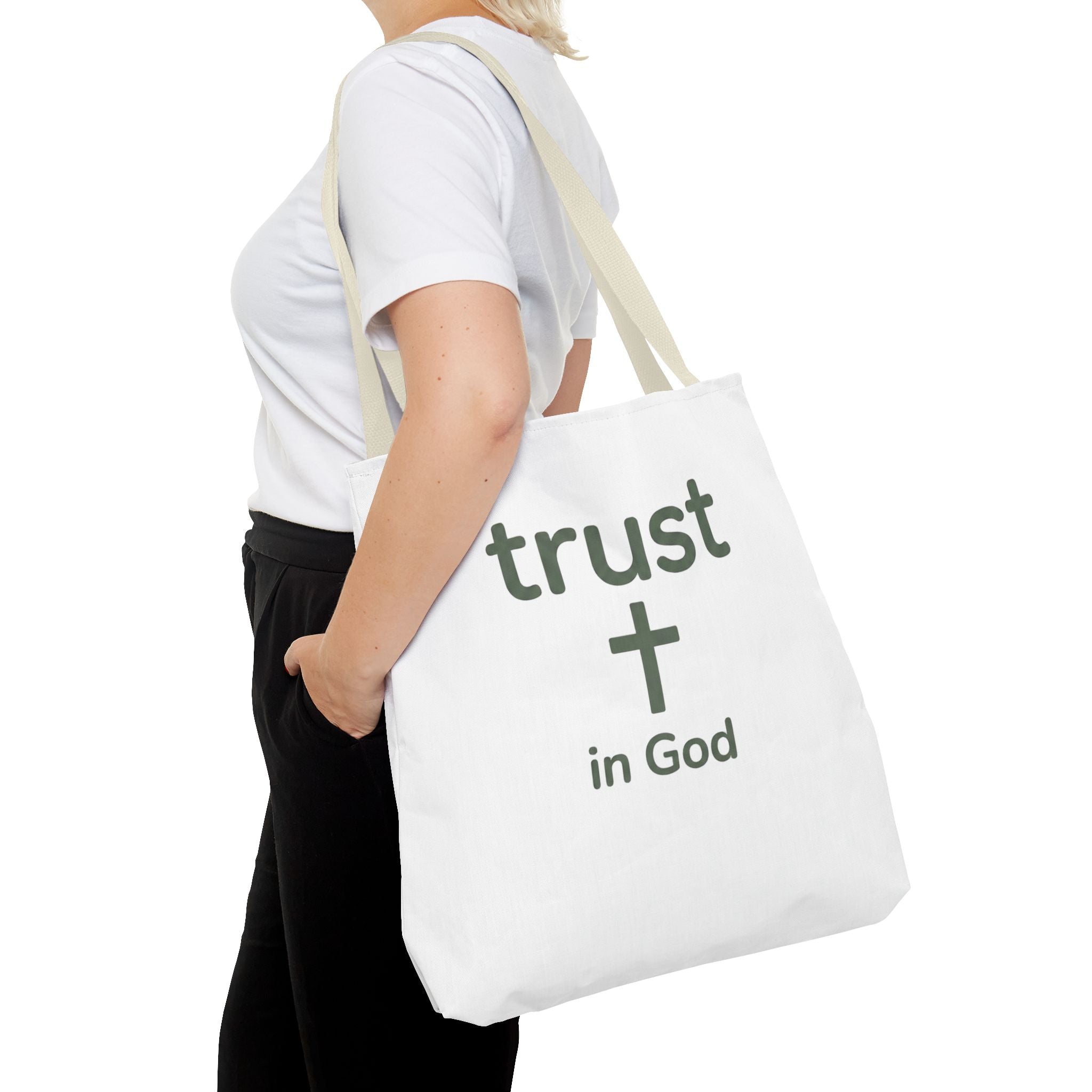 Faith Tote Bag — "Trust in God" Canvas Carryall with Cross