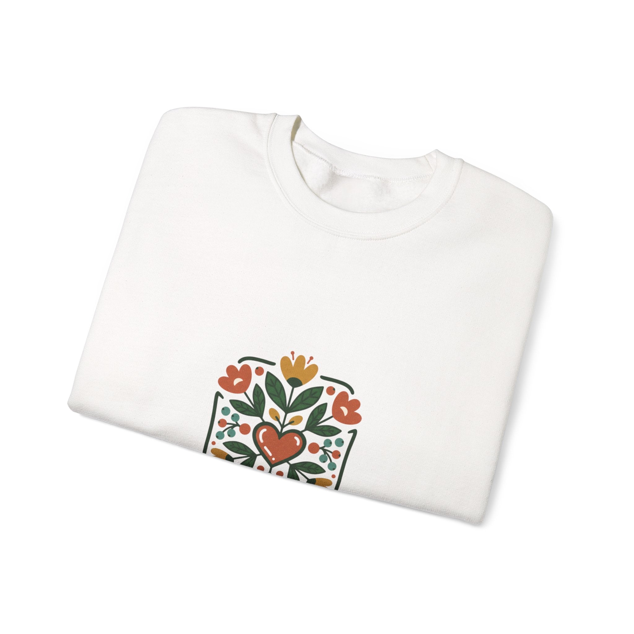 Stay Rooted Folk Botanical Sweatshirt | hand-drawn folk art print, embroidery style