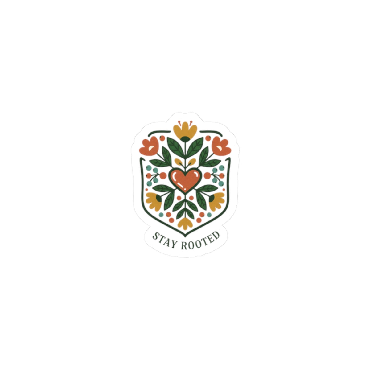 Stay Rooted Folk Botanical Sticker | hand drawn, embroidery style clover