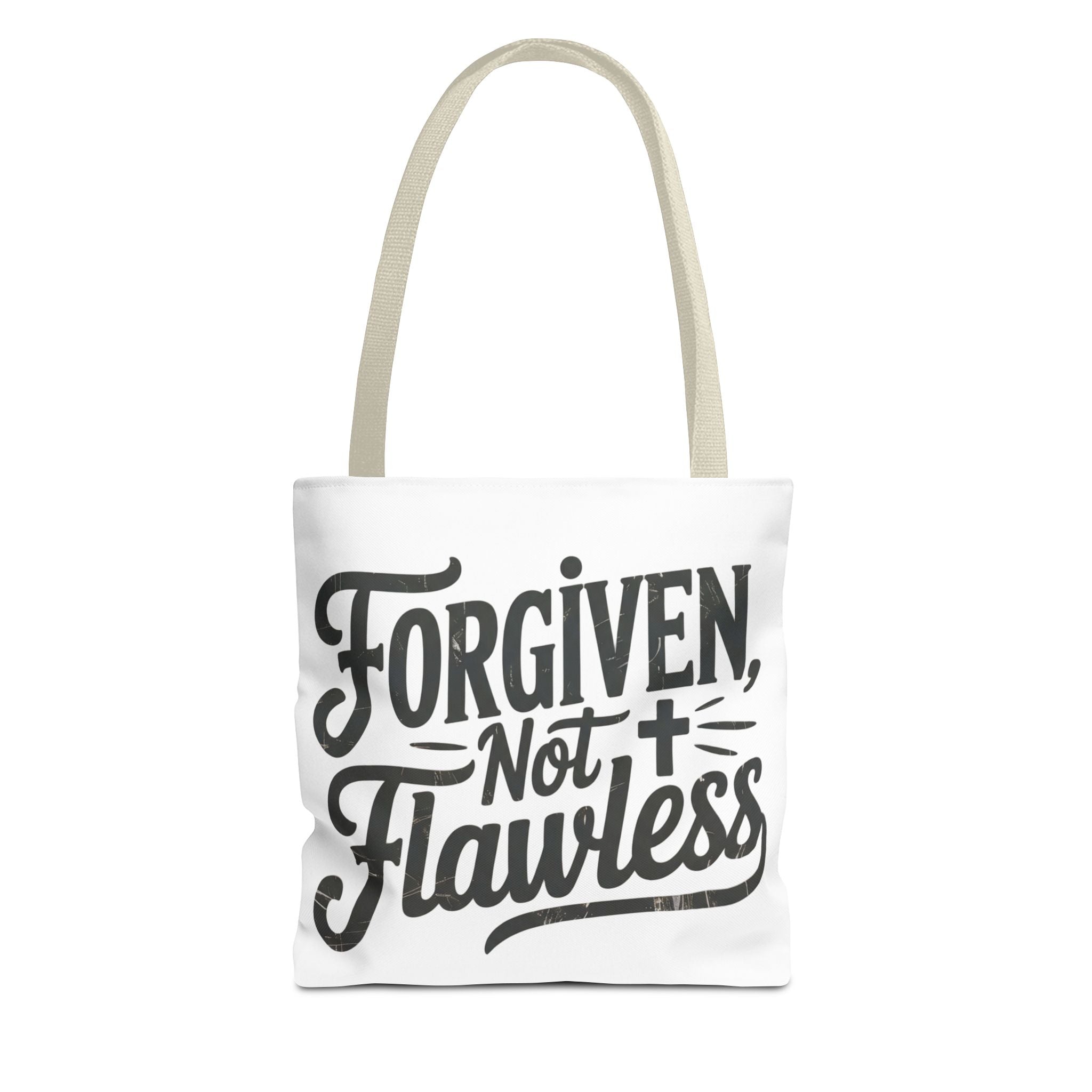 Forgiven Not Flawless Christian Tote Bag — Inspirational Scripture Quote Tote