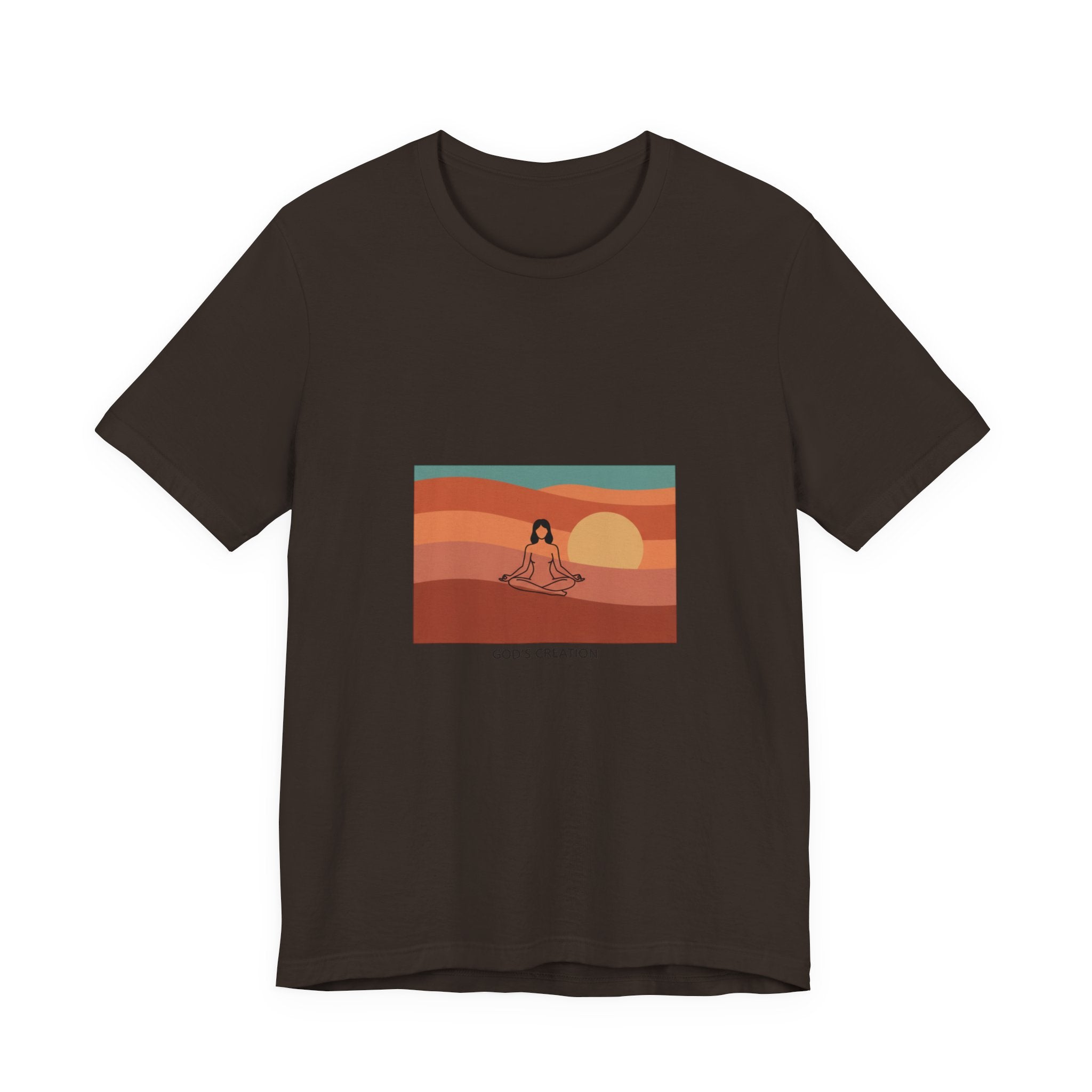 God's Creation Sunset Yoga T-Shirt — Retro Minimalist Spiritual Tee