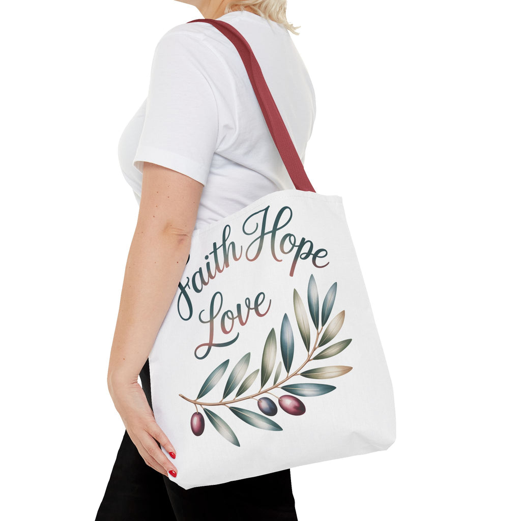 Faith Hope Love Floral Tote Bag — Inspirational Scripture Quote Canvas Carryall