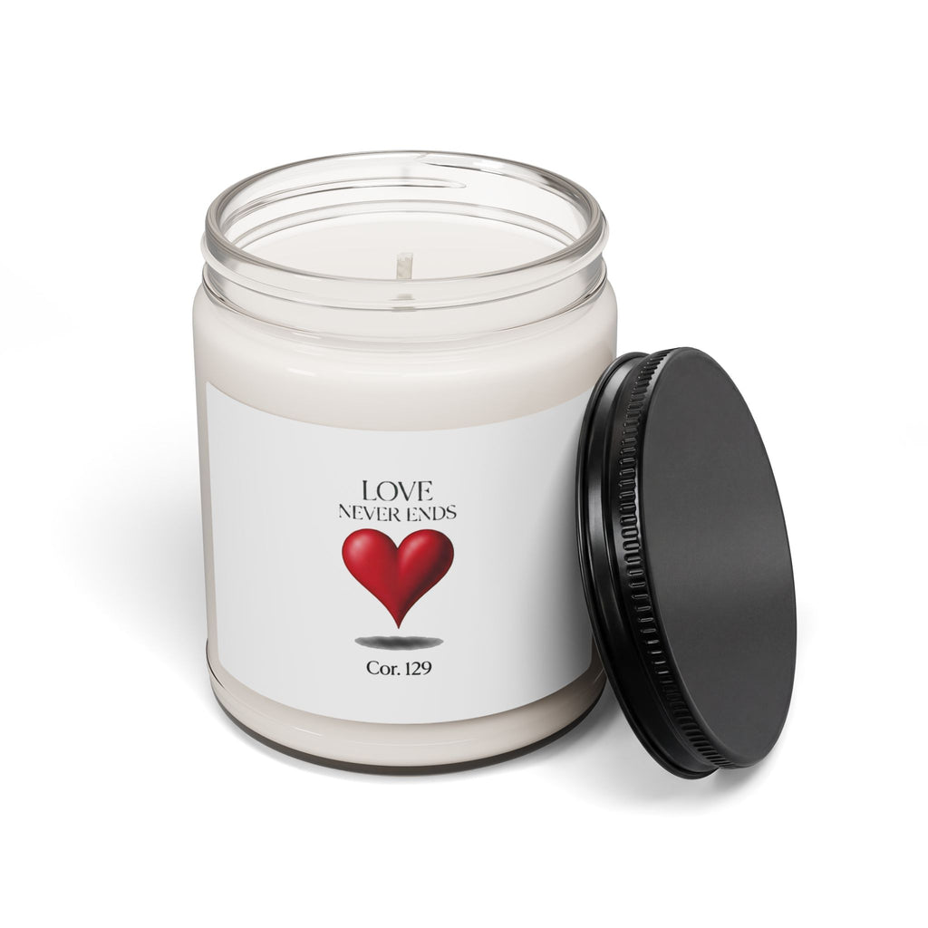 Love Never Ends 9oz Scented Soy Candle — Romantic Heart Decorative Candle (Cor. 1:29)