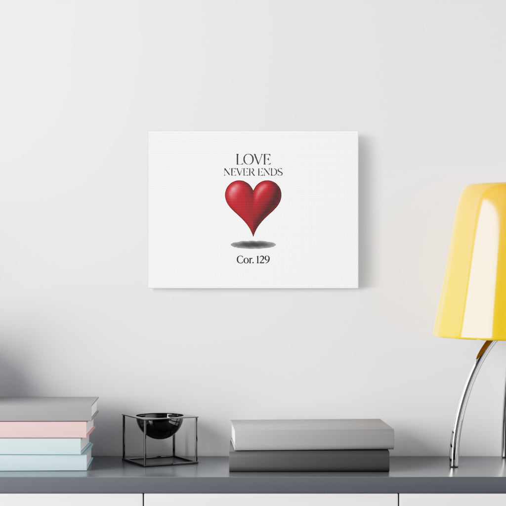 Love Never Ends Canvas Wall Art — Red Heart "Cor. 1:29" Matte Stretched Canvas