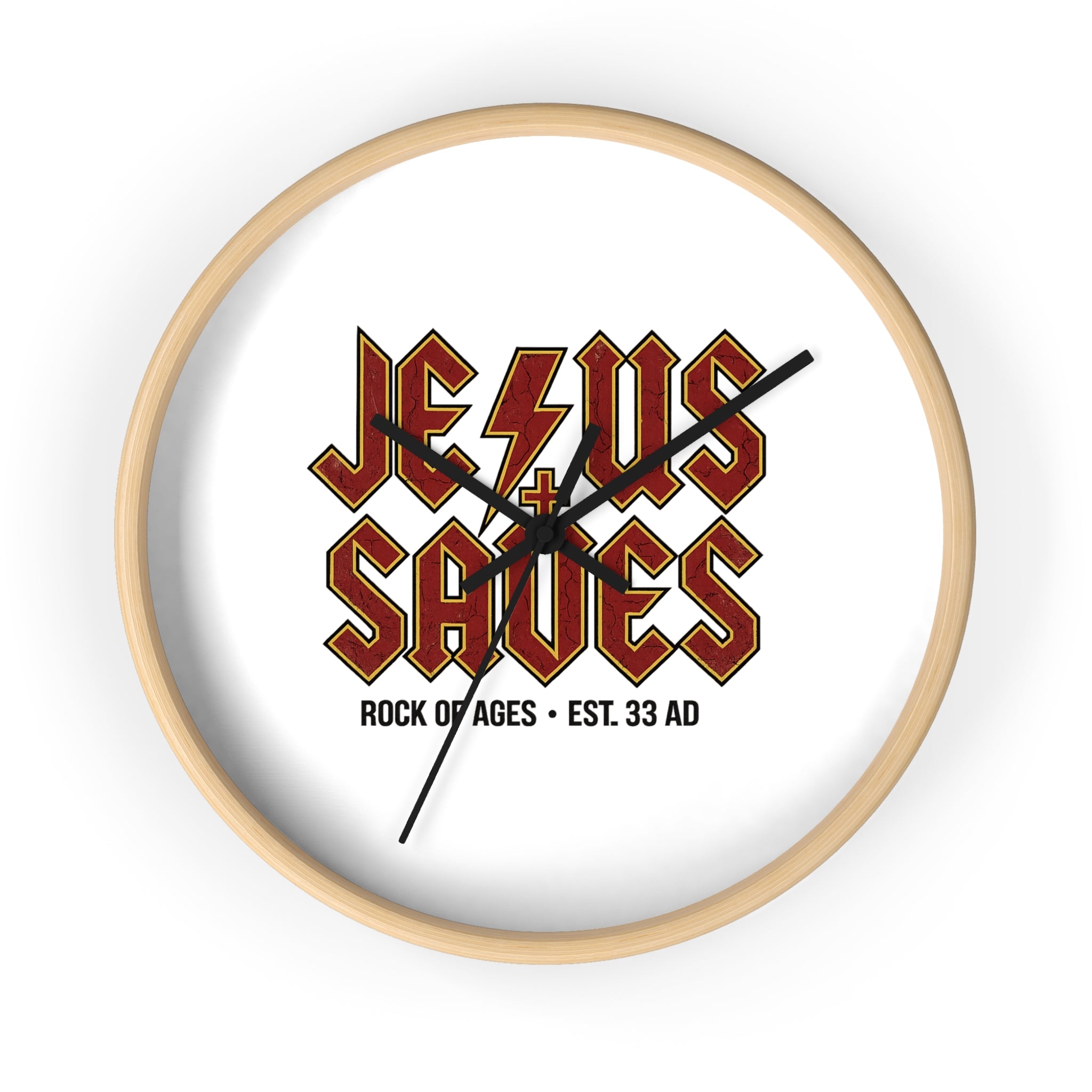 Jesus Saves Wall Clock — Rock of Ages Retro Christian Decor (Est. 33 AD)