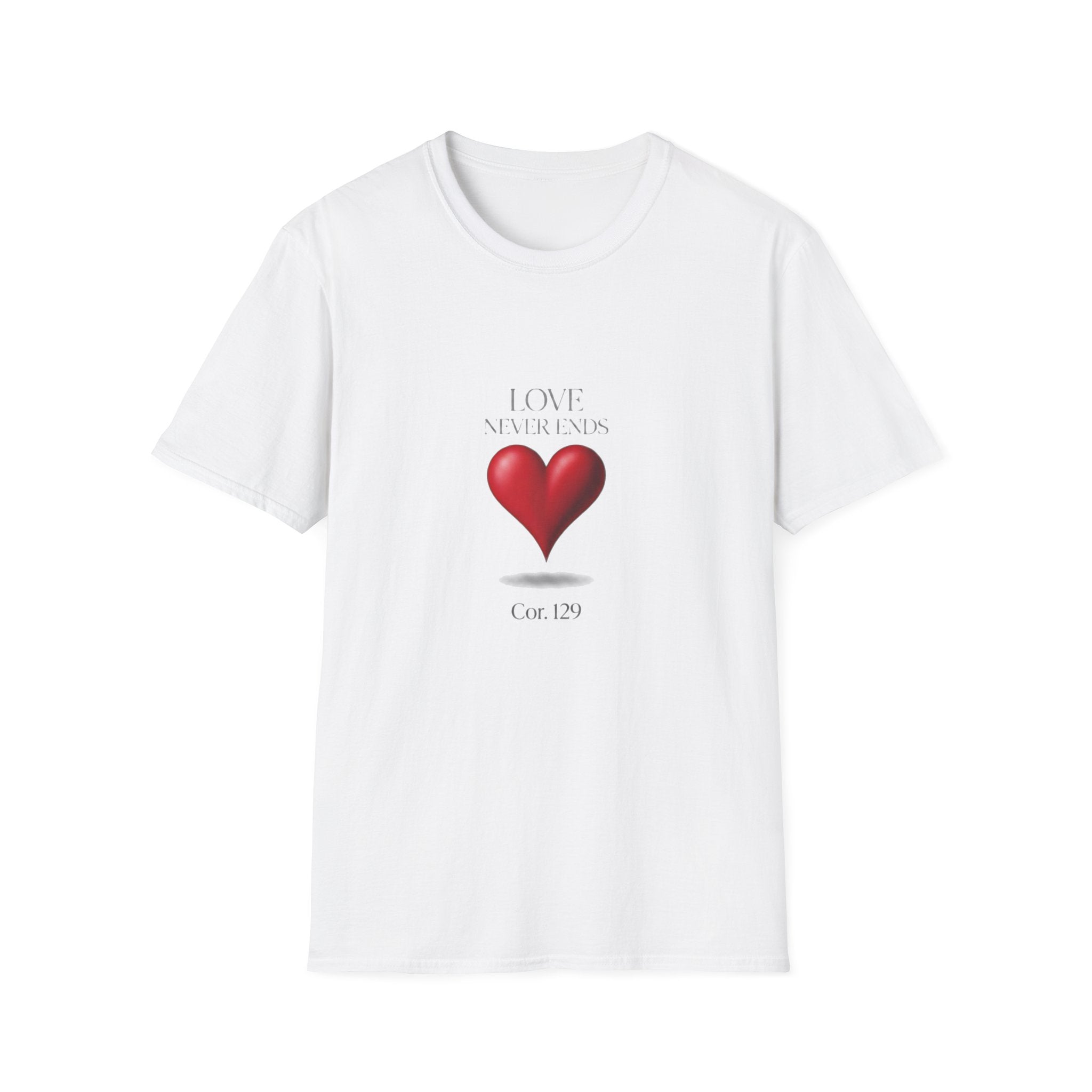 T-Shirt "Love Never Ends" -  Red Heart Graphic Bible Quote Tee