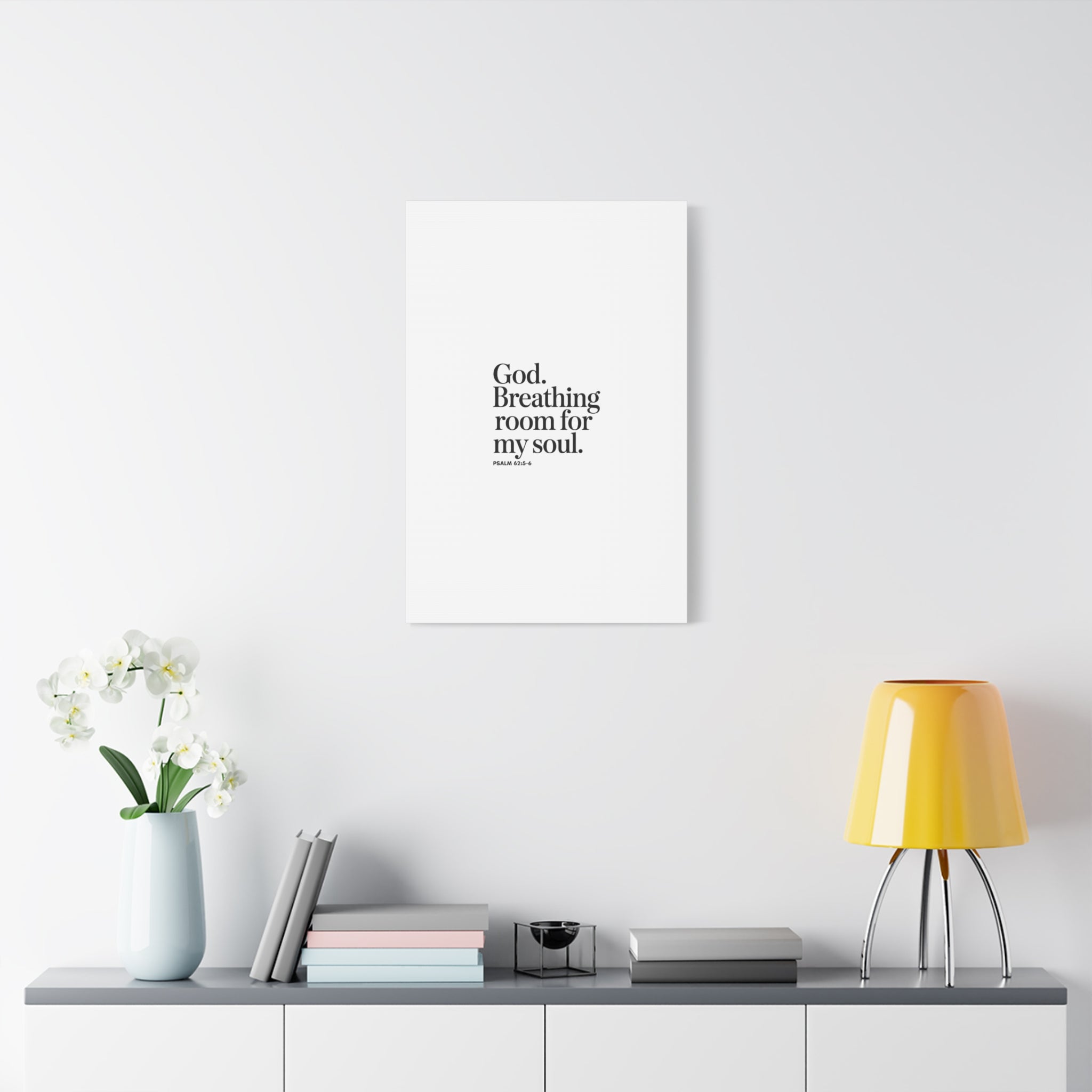 God breathing room for my soul Christian Canvas Wall Art — Minimal Heart Quote Stretched Matte Canvas