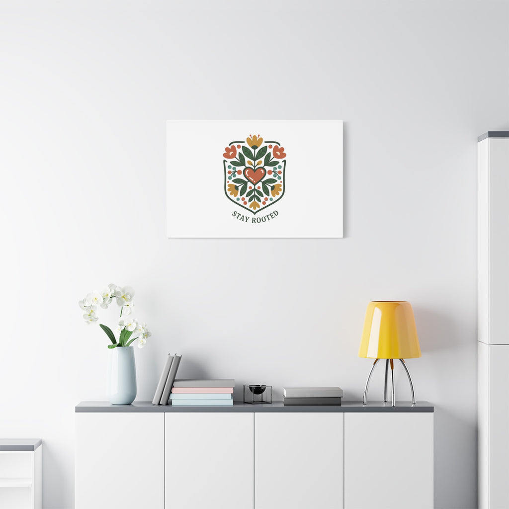 Stay Rooted Botanical Canvas — Hand-Drawn Folk Art Wall Print