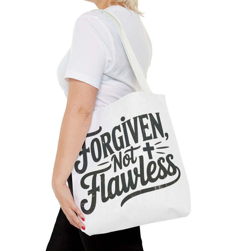 Forgiven Not Flawless Christian Tote Bag — Inspirational Scripture Quote Tote