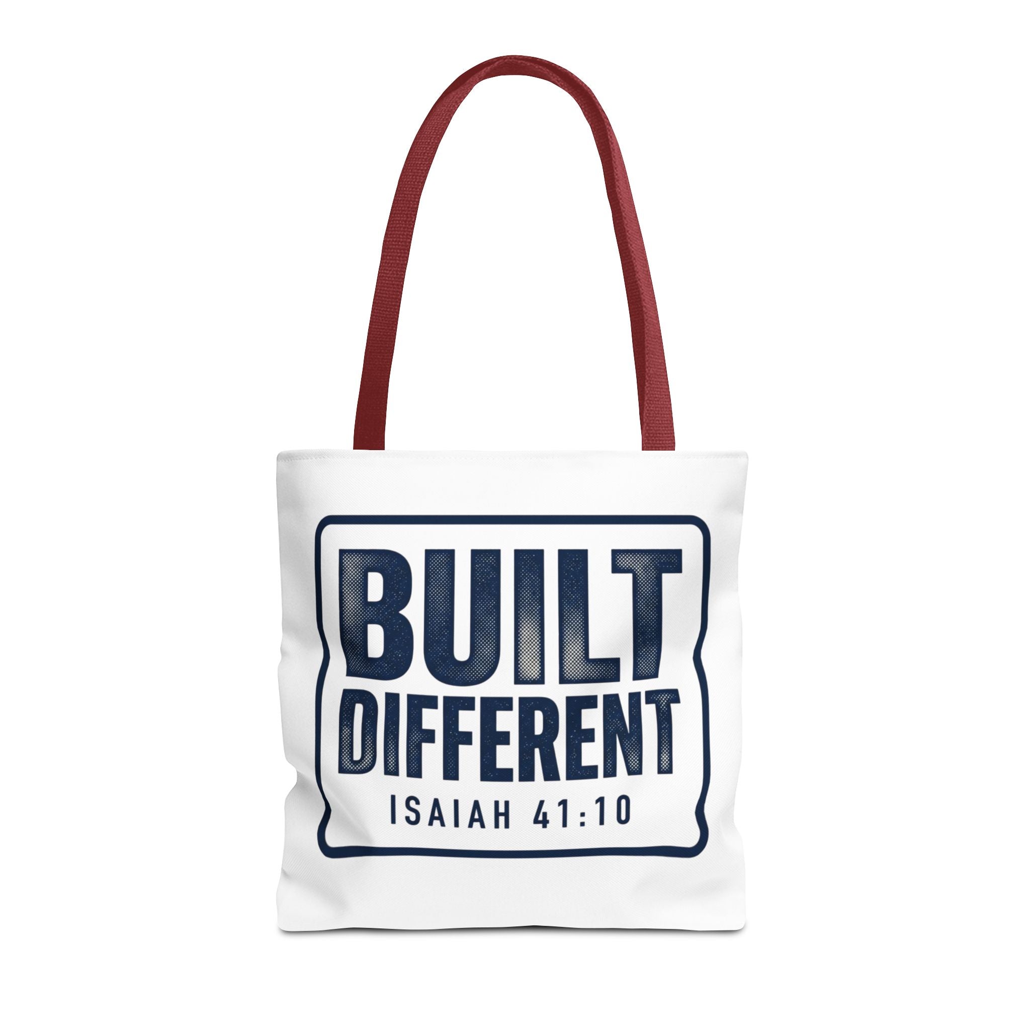 Built Different Tote Bag — Isaiah 41:10 Inspirational Canvas Tote